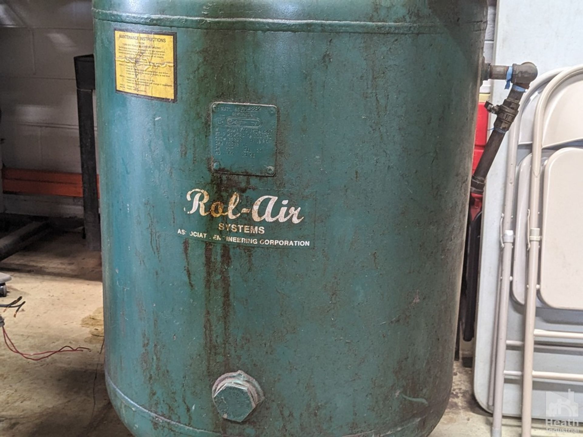 ROL-AIR 5 HP VERTICAL TANK MOUNTED AIR COMPRESSOR, 200 PSI WITH MARATHON MODEL 2VK213TTDR70266 - Image 3 of 3