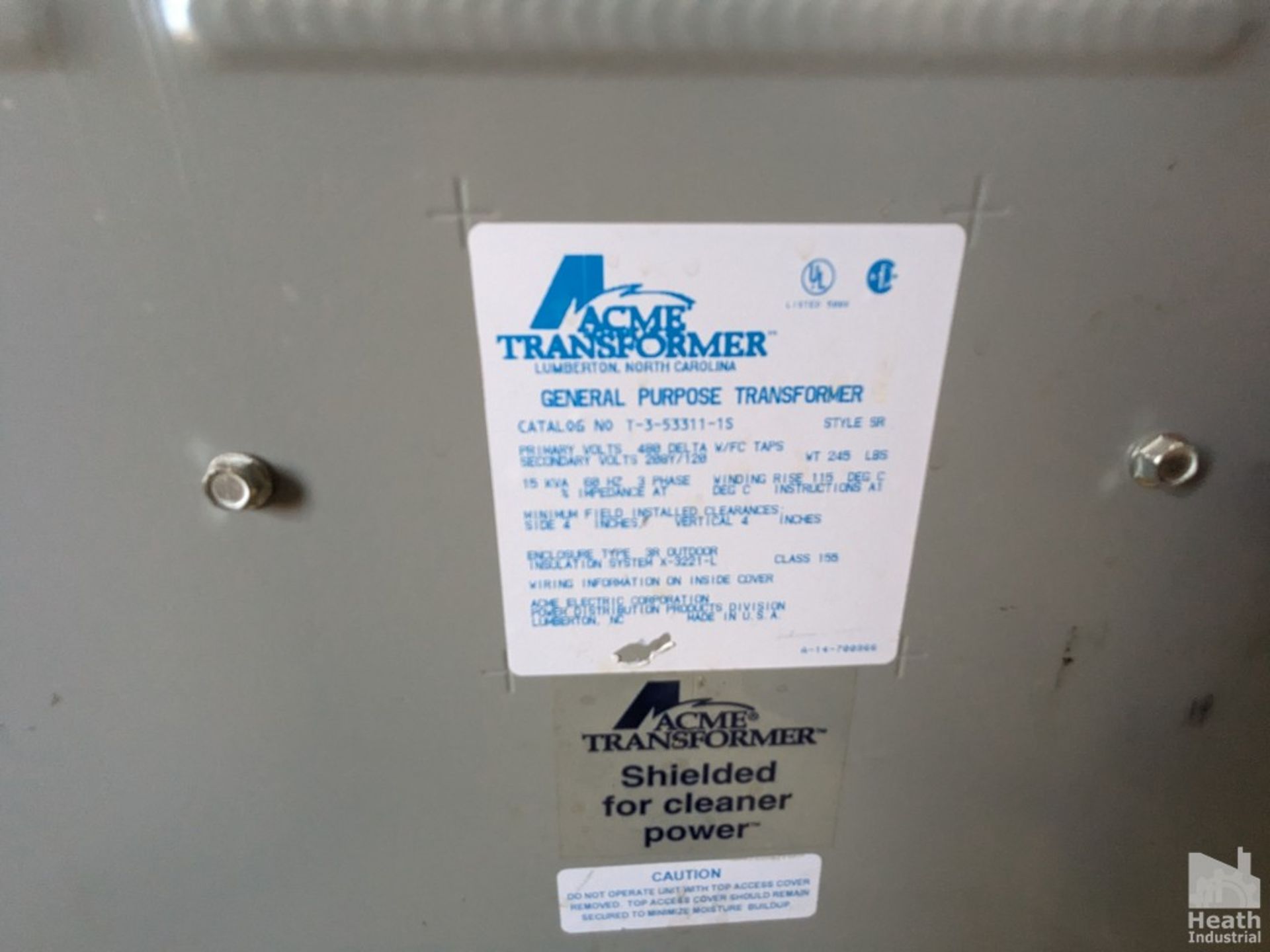 ACME T-3-53311-1S 3 PHASE 15 KVA PRIMARY 480 SECONDARY 208Y/120 TRANSFORMER - Image 2 of 2