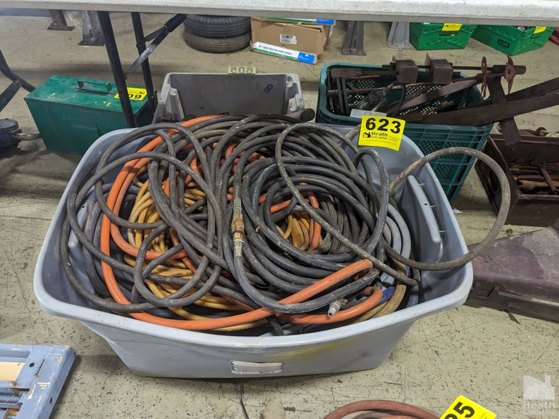 LARGE QTY OF AIR HOSE IN PLASTIC BIN