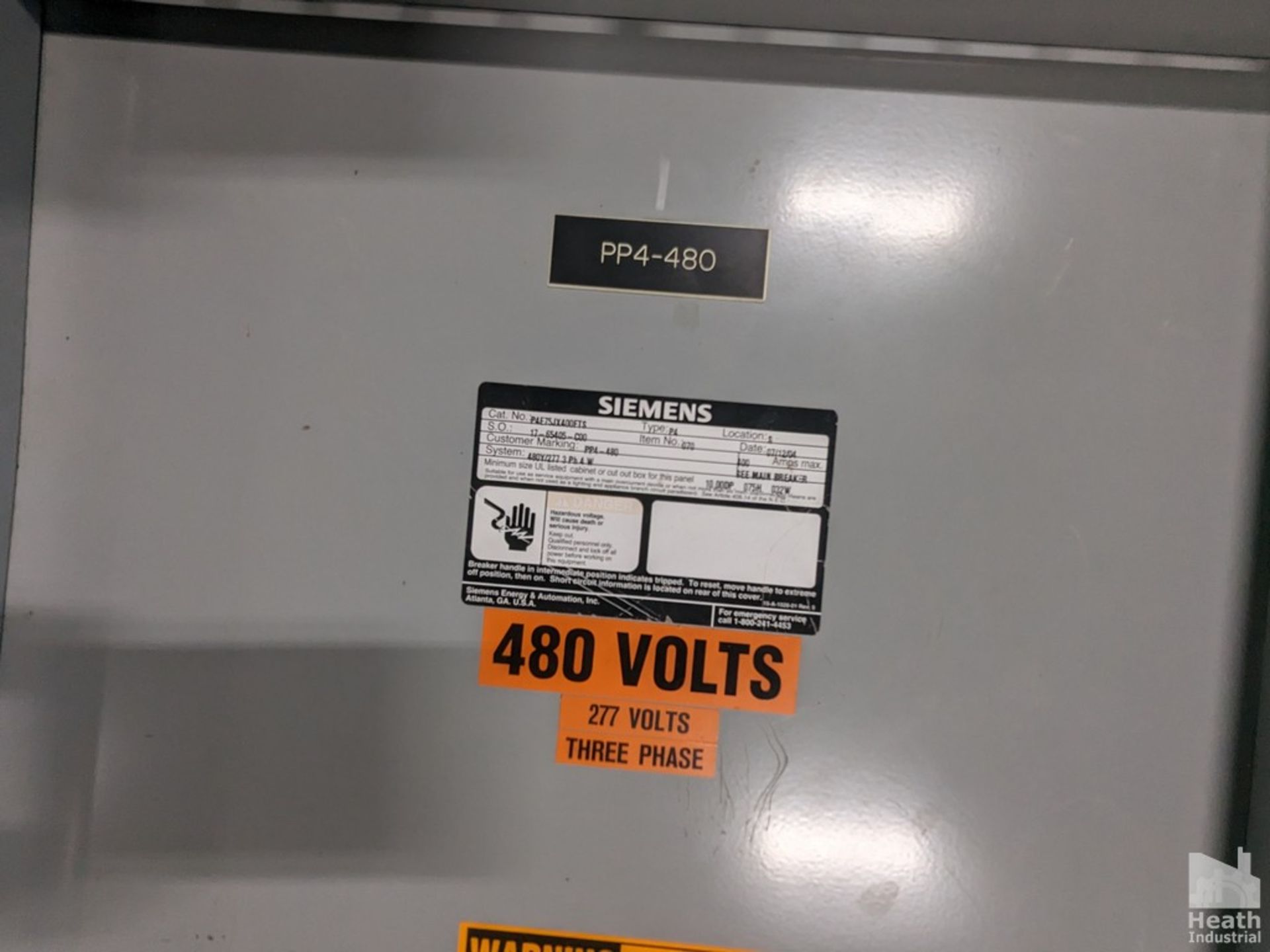 SIEMENS P4E75JX400FTS 480Y/277 3 PHASE 4W ELECTRIC PANEL - Image 2 of 3