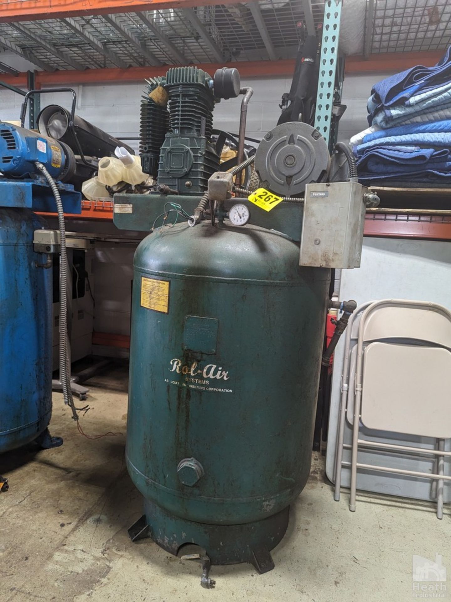 ROL-AIR 5 HP VERTICAL TANK MOUNTED AIR COMPRESSOR, 200 PSI WITH MARATHON MODEL 2VK213TTDR70266