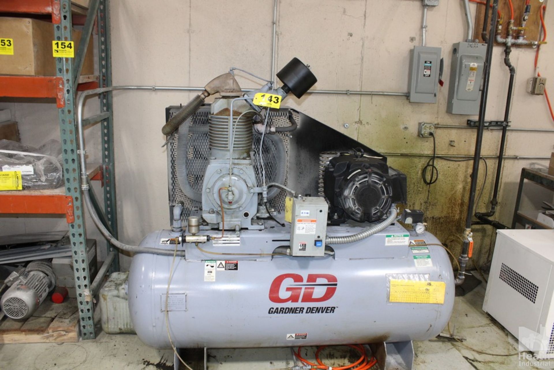 GARDNER DENVER 15 HP MODEL HRA15-12 TANK MOUNTED AIR COMPRESSOR WITH INGERSOLL-RAND AIR DRYER, S/N