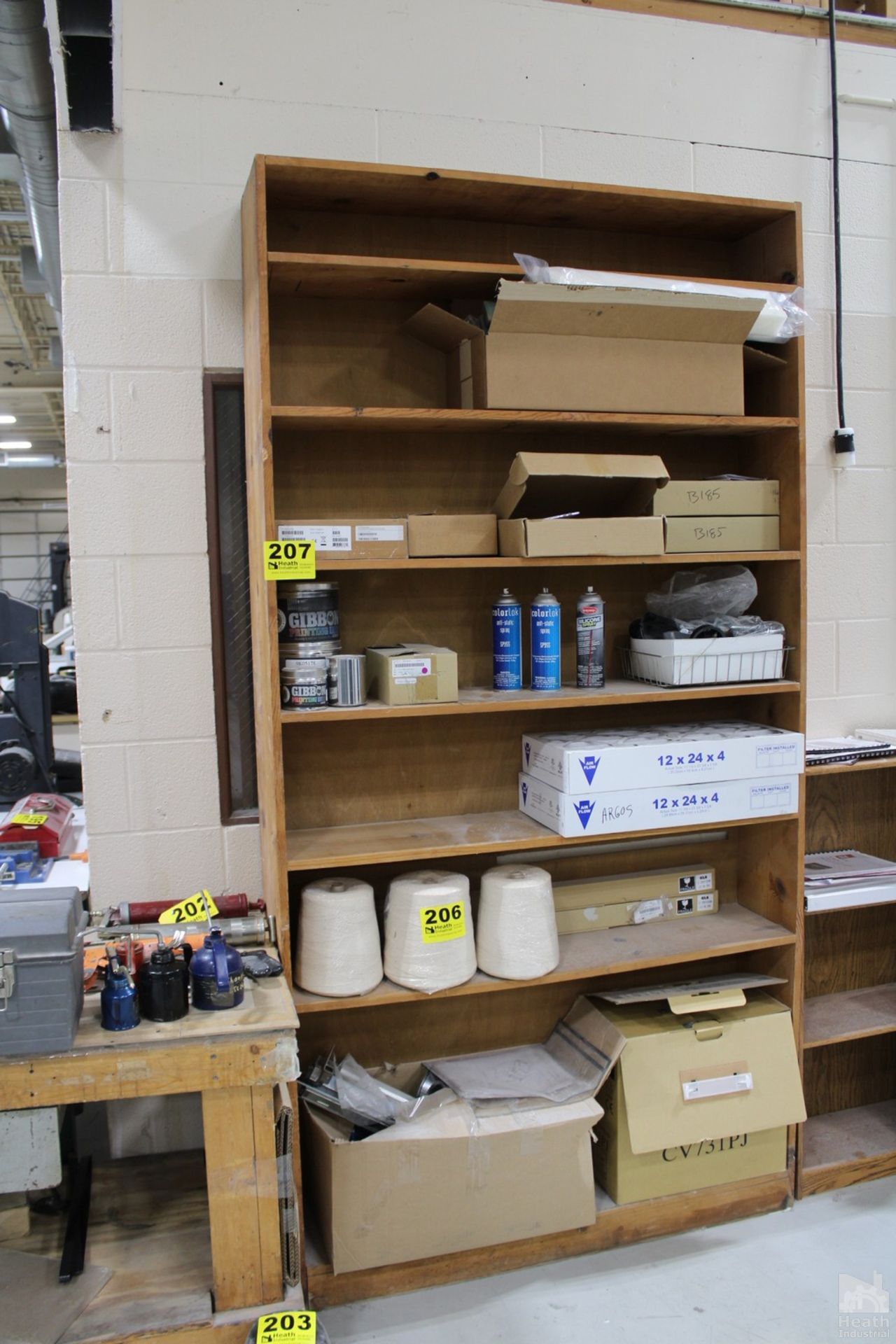 WOODEN SHELVING UNIT WITH REMAINING CONTENTS