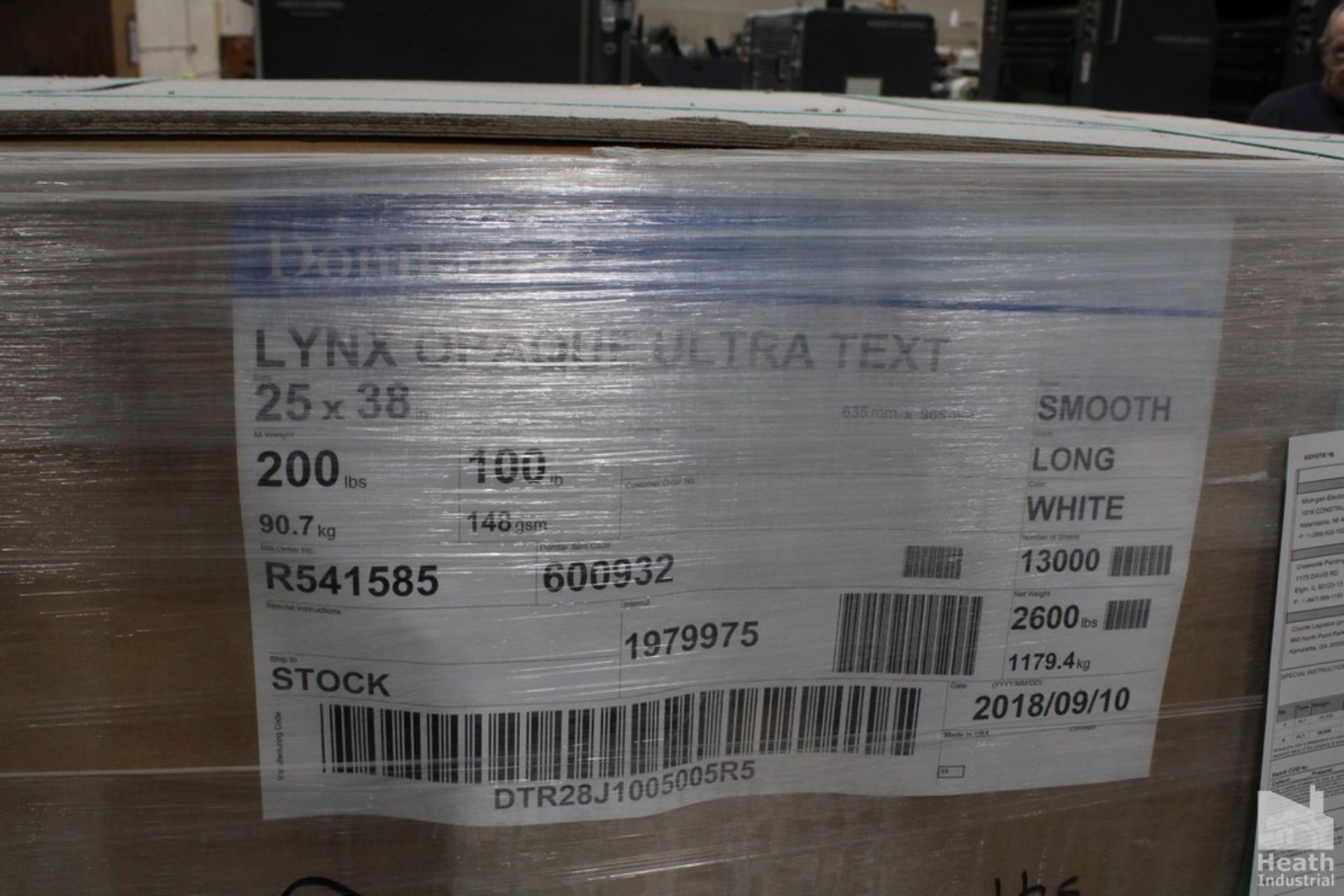 (1) SKID DOMTAR LYNX OPAQUE ULTRA 25" X 38" PAPER APPROXIMATELY 13,000 SHEETS (SEALED) - Image 2 of 2