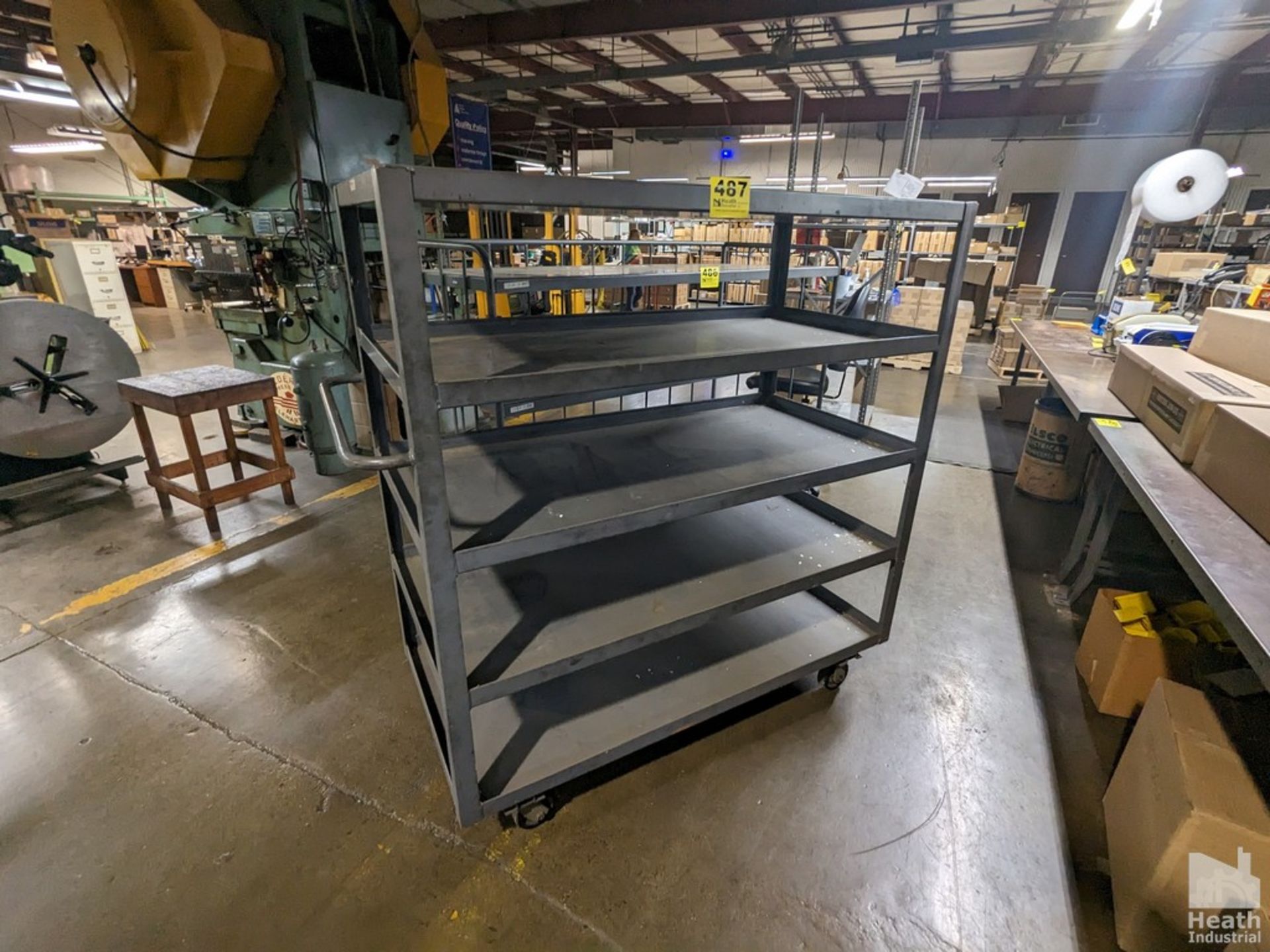 PORTABLE STEEL CART WITH SHELVES 60" X 30" X 65"