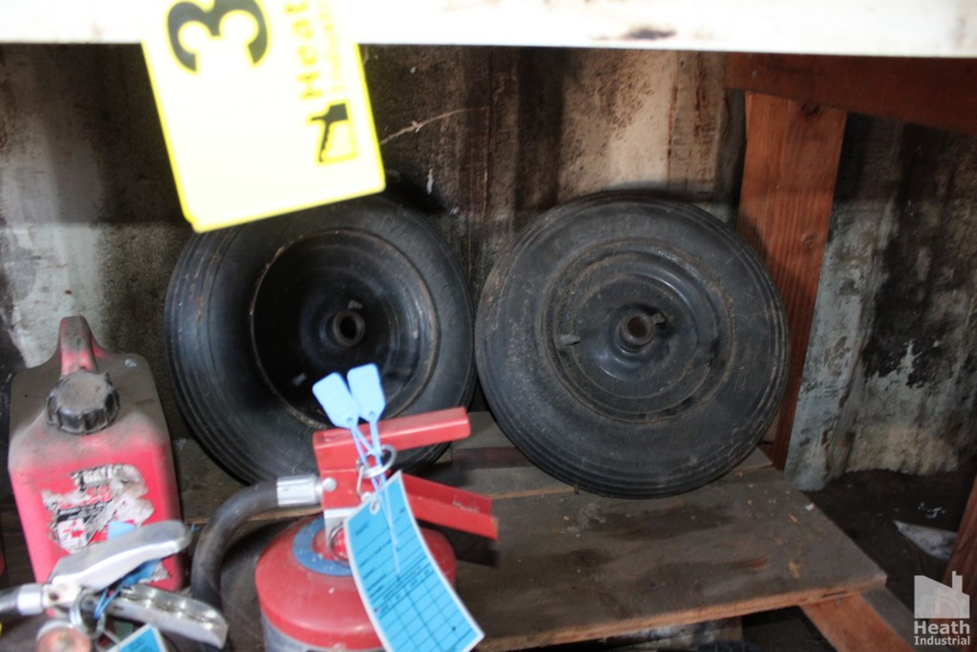 CONTENTS UNDER BENCH, INCLUDING FIRE EXTINGUISHERS, MIRROR, TIRES - Image 2 of 3