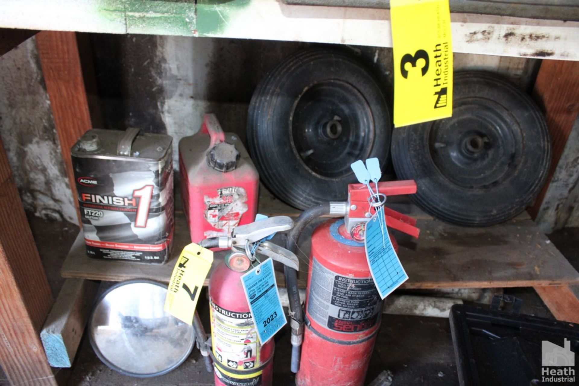 CONTENTS UNDER BENCH, INCLUDING FIRE EXTINGUISHERS, MIRROR, TIRES