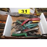 ASSORTED SHEARS, PLIERS AND CHANNEL LOCKS IN BOX