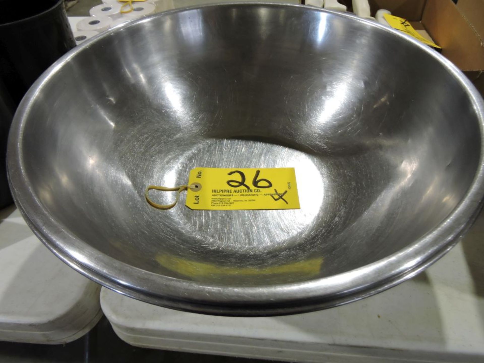 Large stainless steel mixing bowls.