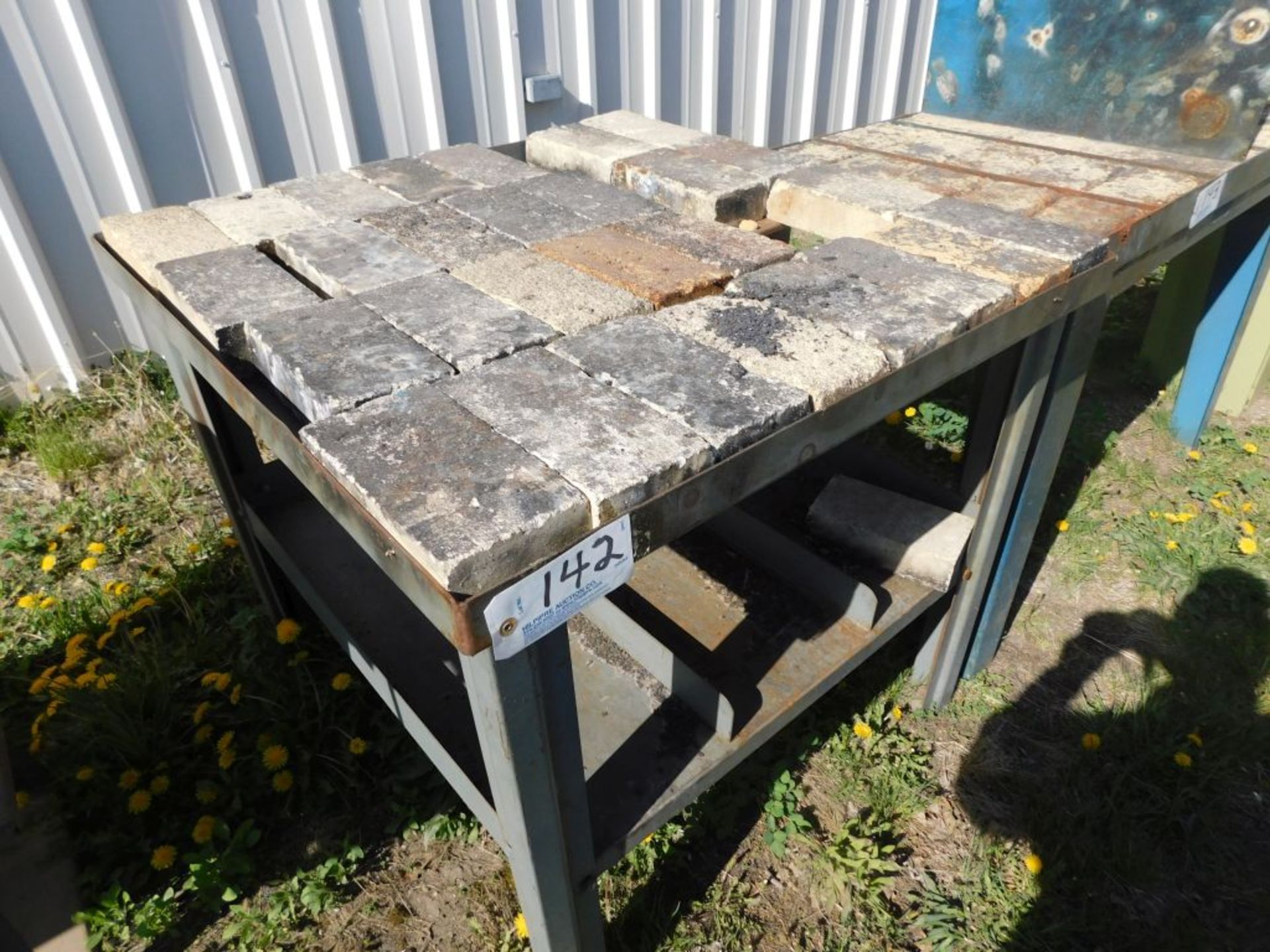 Steel, brick welding table, 50" x 25" x 34".