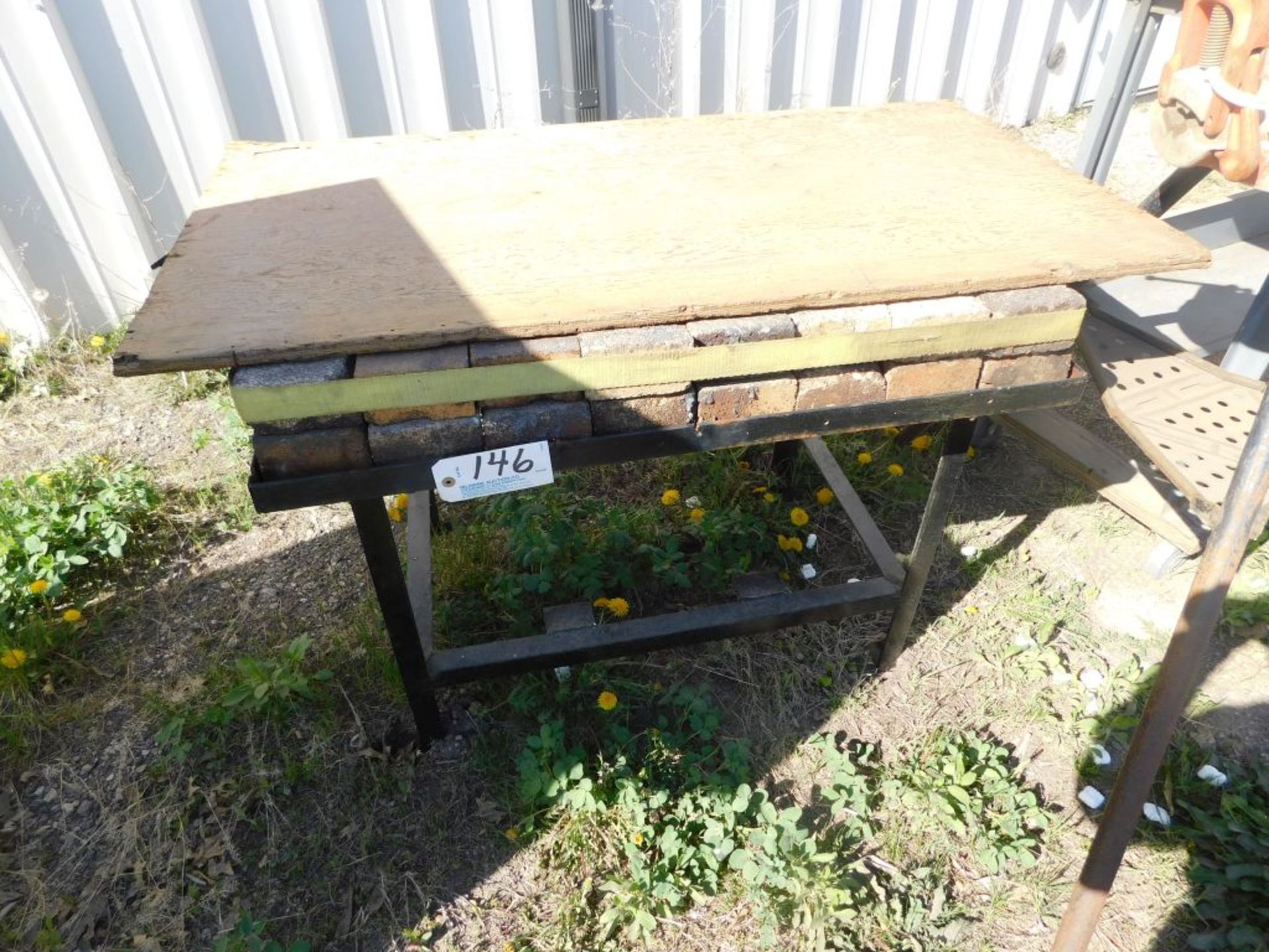 Steel, brick welding table, 37" x 29" x 29".