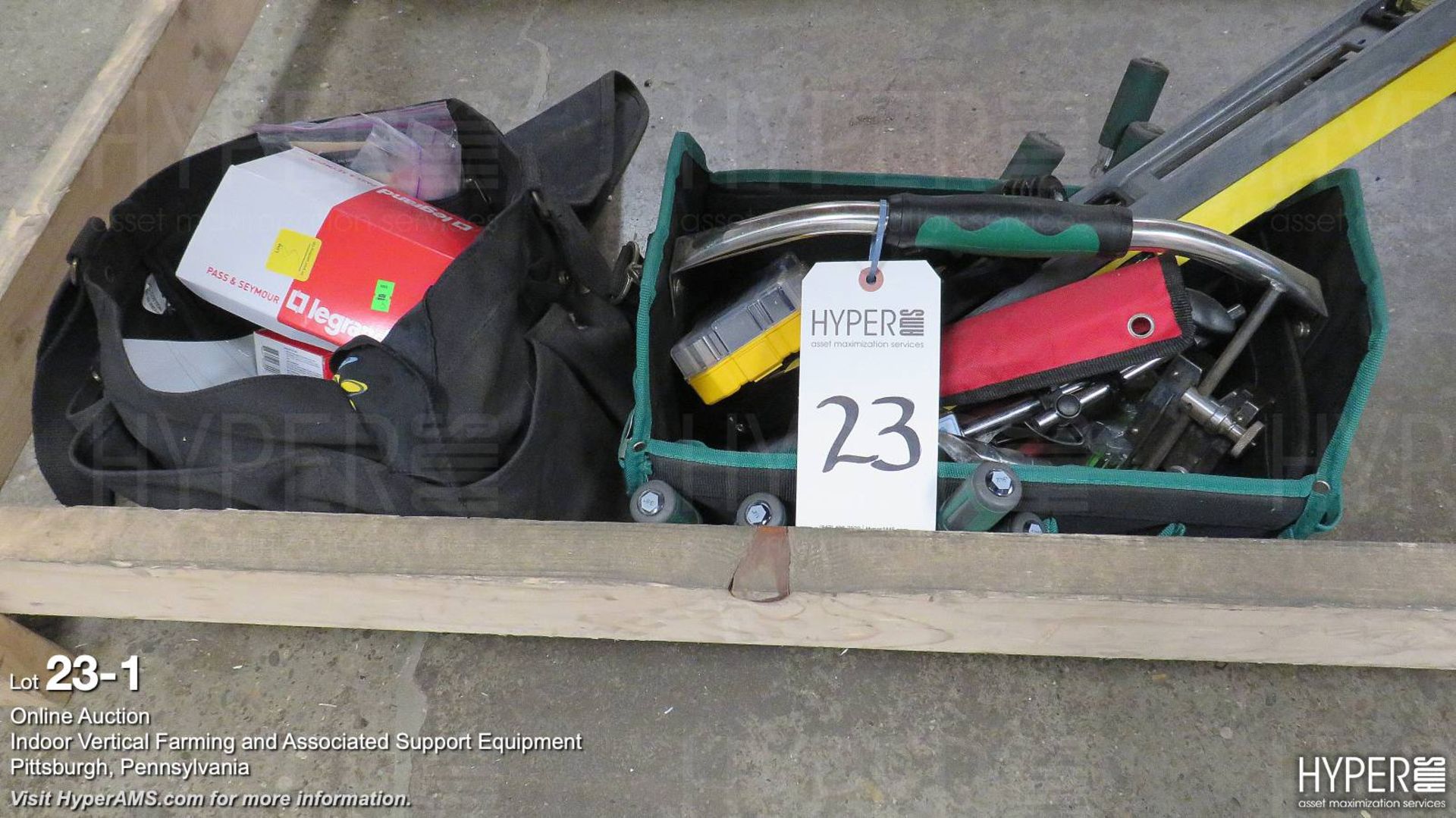 Tool bags and tooling, levels, clamps, drill, bits,