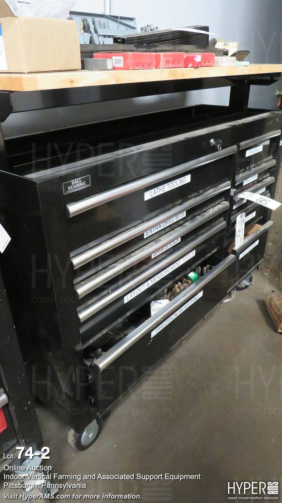 Husky (10) drawer rolling tool chest, with adjustable height wood top.