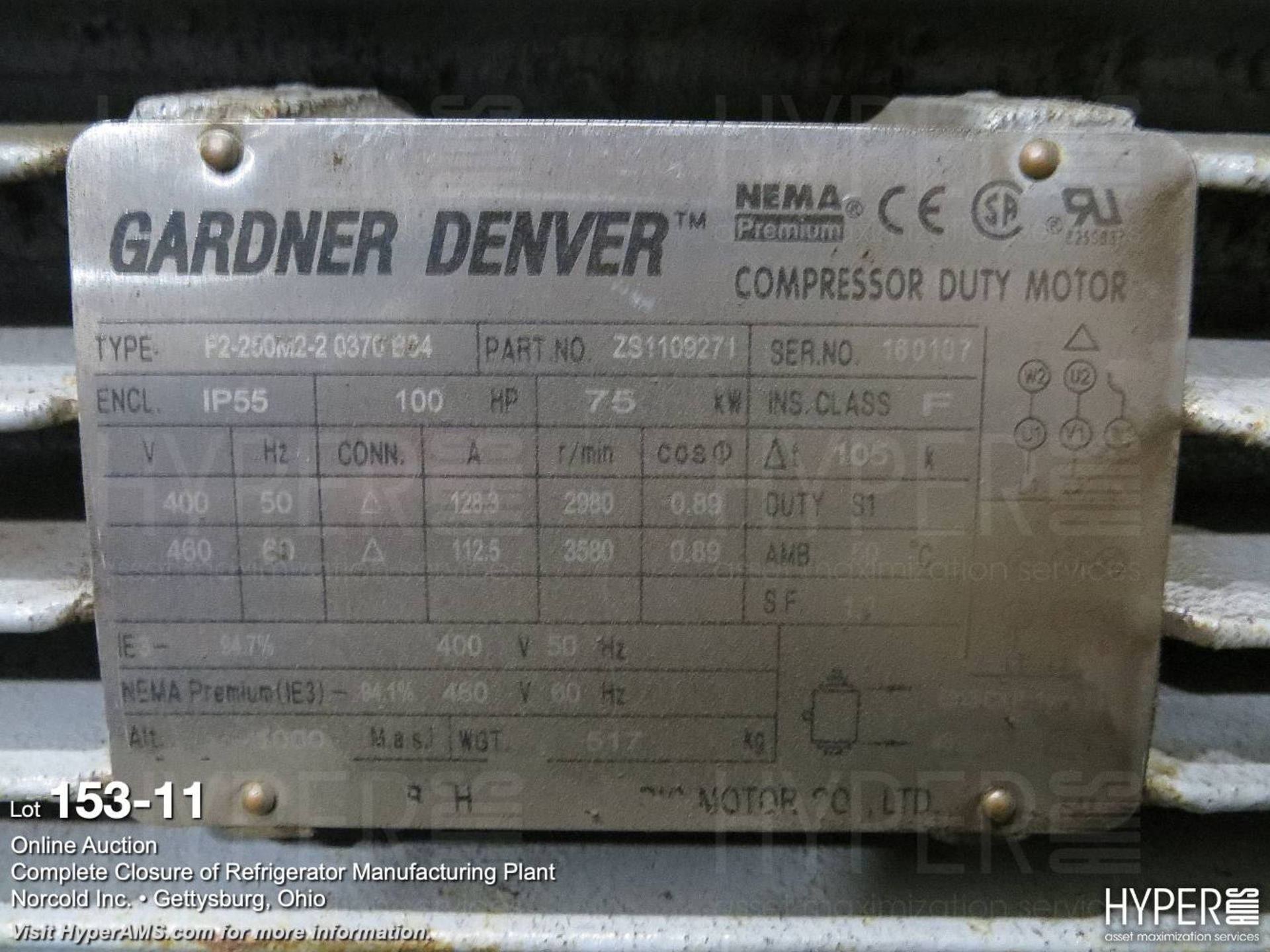 Gardner Denver 100hp air compressor L55 - Image 12 of 17