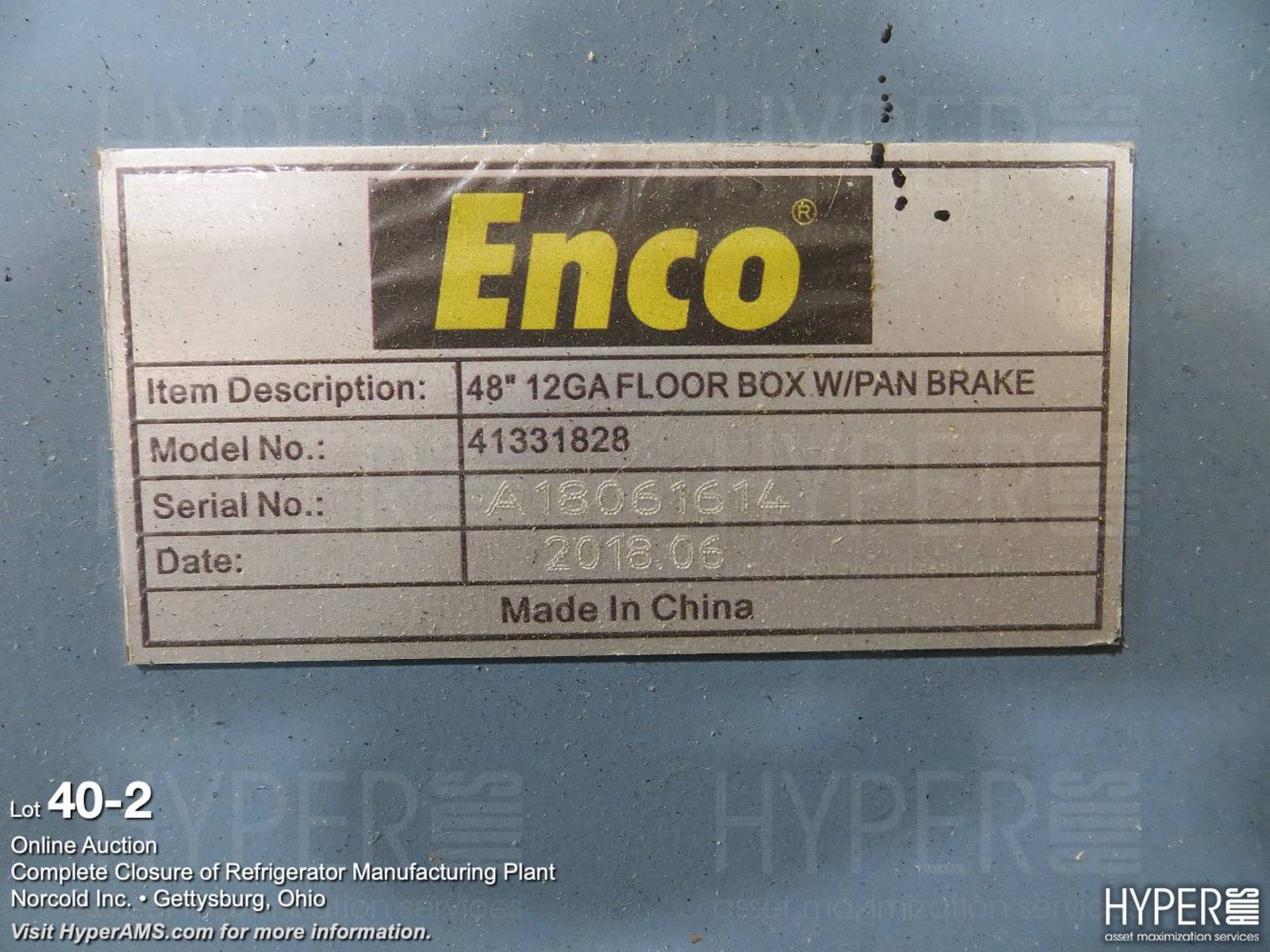 Enco 48", 12 GA, floor box with pan brake - Image 3 of 3