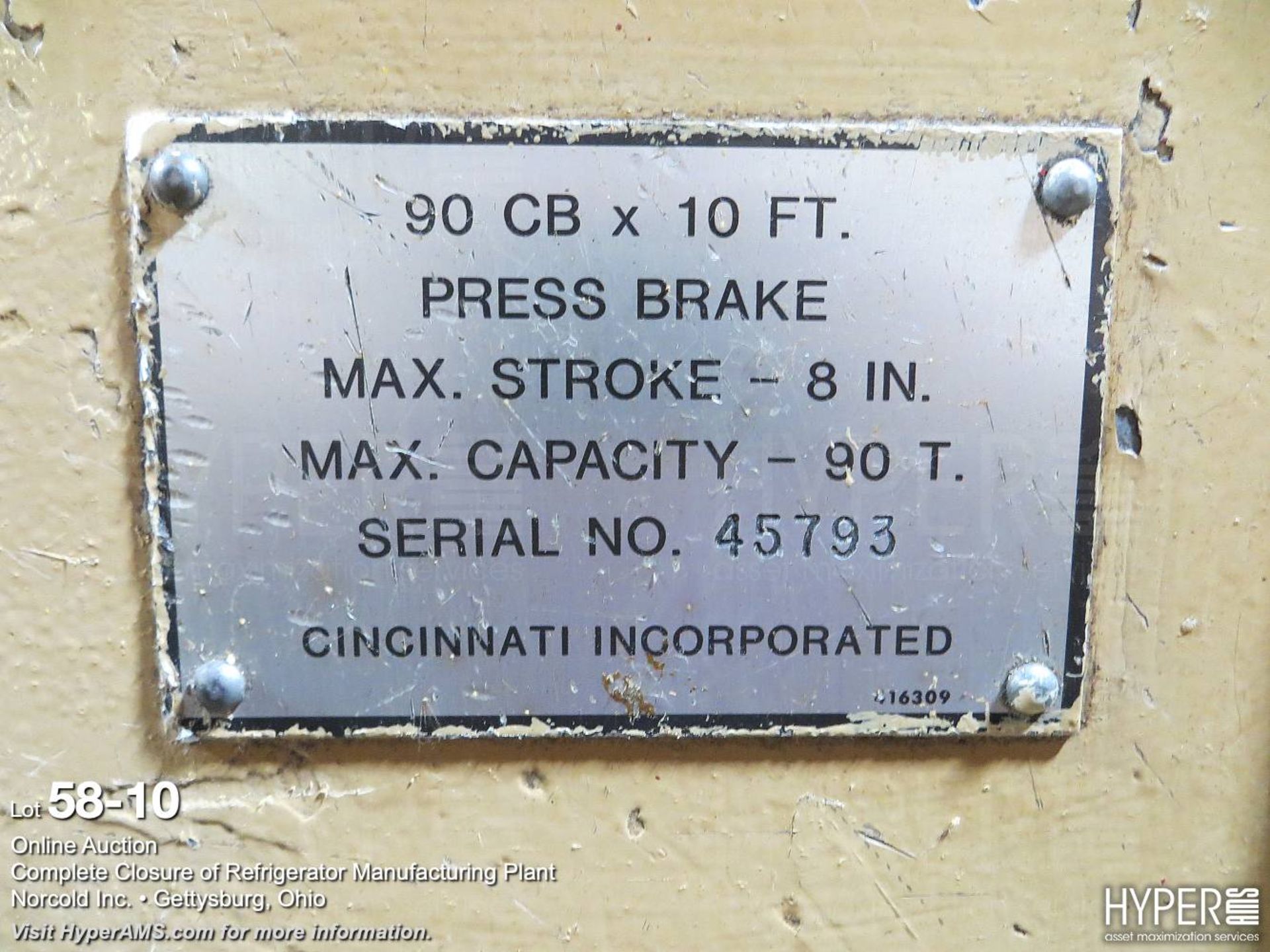 Cincinnati 90 ton hydraulic press brake 90 CB - Image 9 of 10
