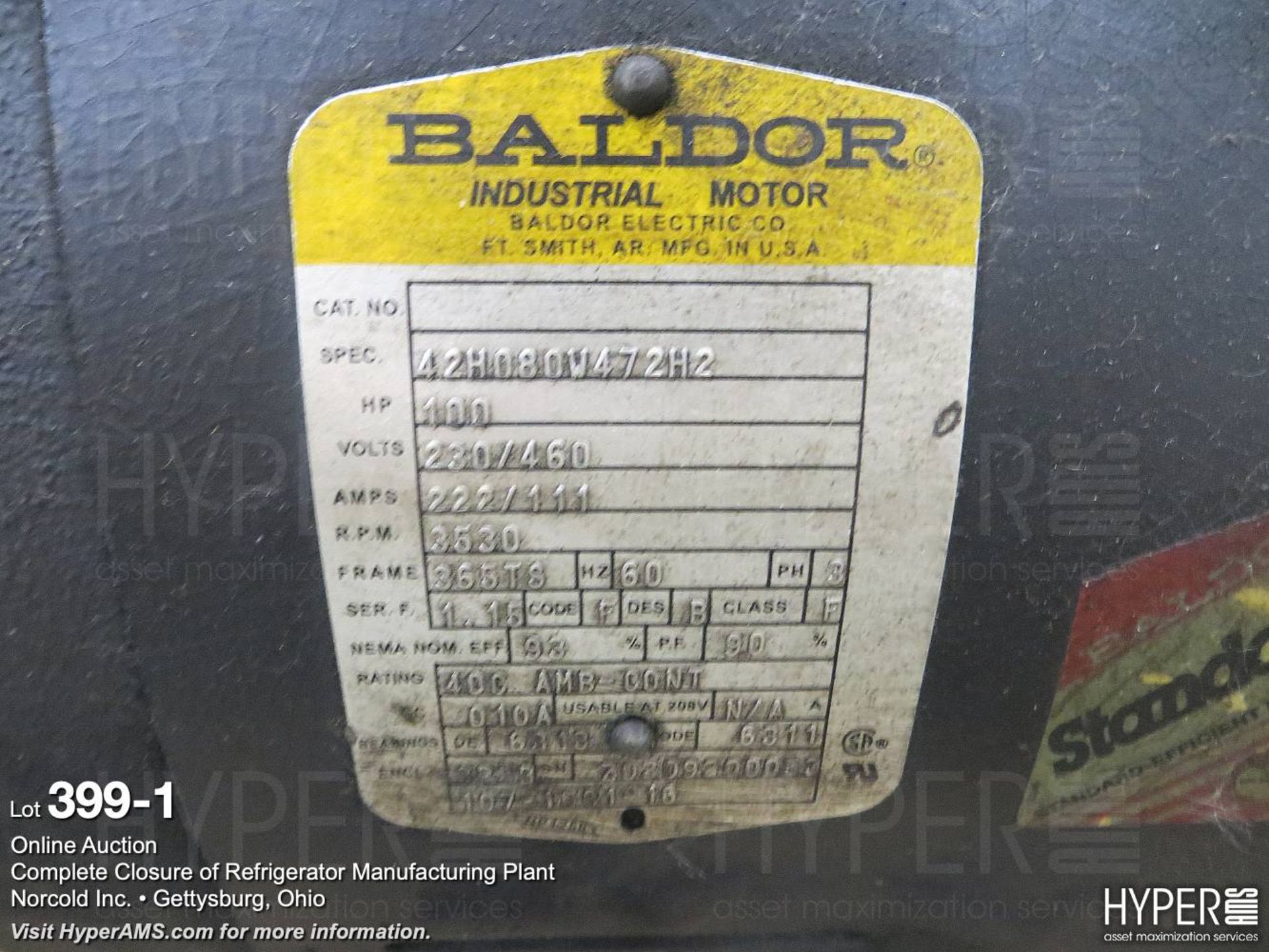(2) motors (1) Baldor 100hp, (1) Lincoln 60hp - Image 2 of 3