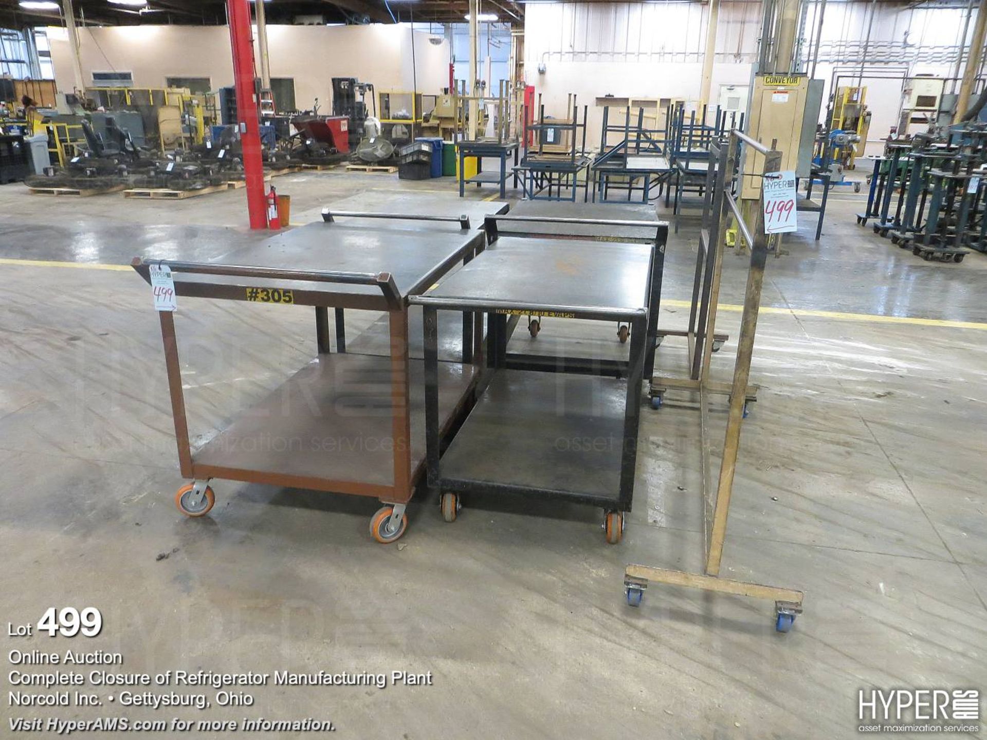 (4) steel shop carts, & (2) steel stands