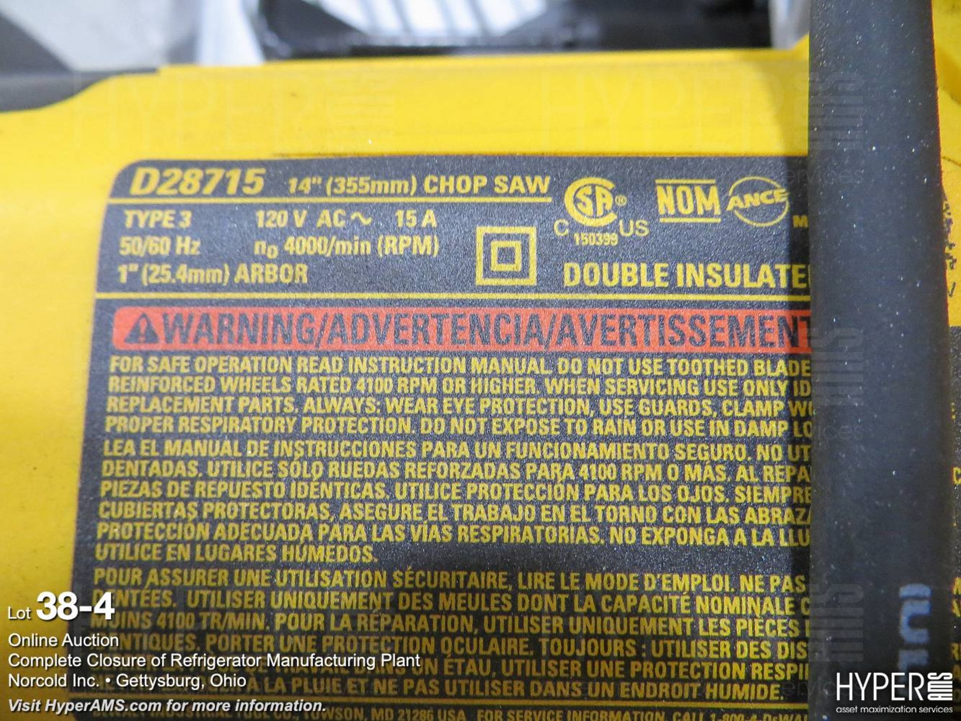 DeWalt D28715, 14" chop saw - Image 5 of 5