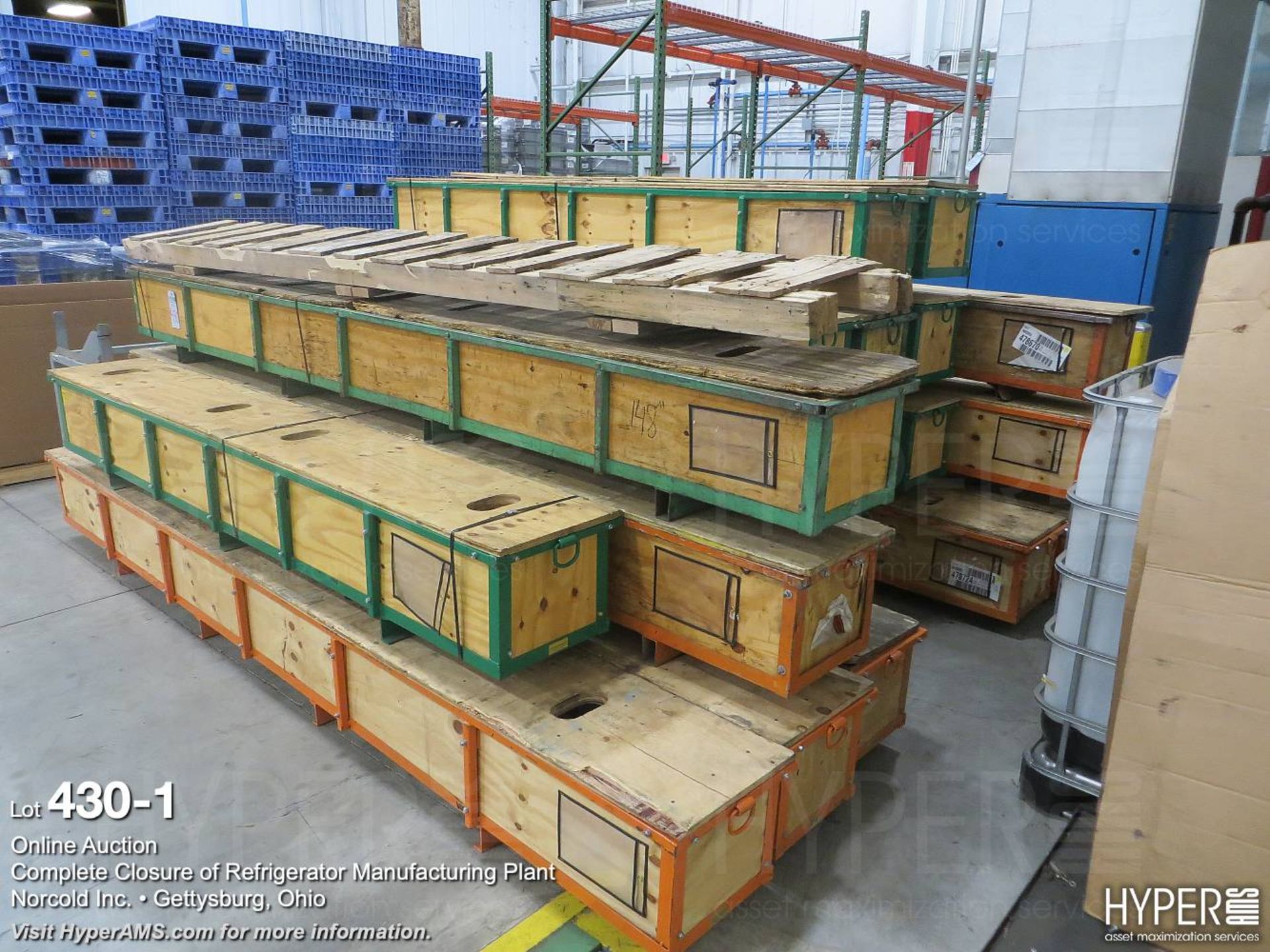 (lot) approx 22 wood crates with steel frames - Image 2 of 3