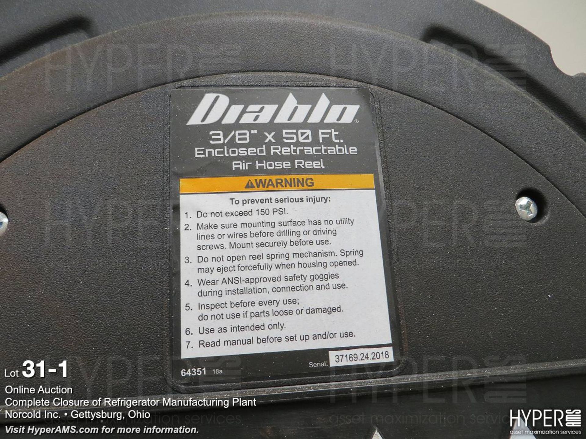 Diablo 3/8 in X 50ft retractable air hose - Image 2 of 2