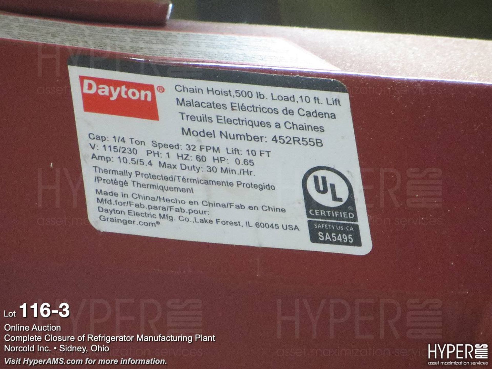 Dayton 1/2 ton jib hoist - Image 4 of 4