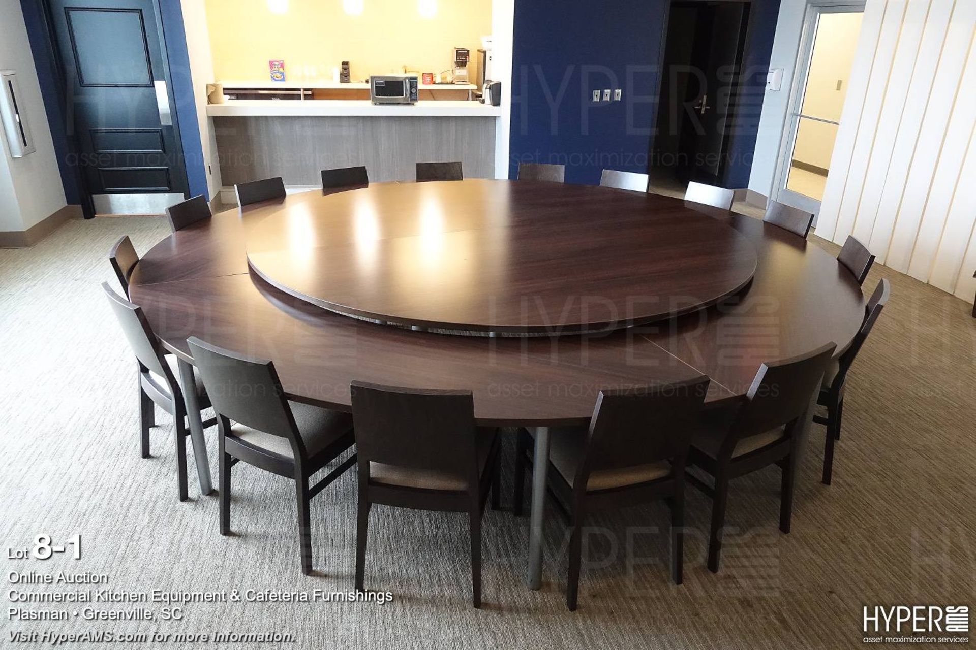 Lazy-Susan (Chinese family-style) executive dining table with chairs - Image 2 of 8