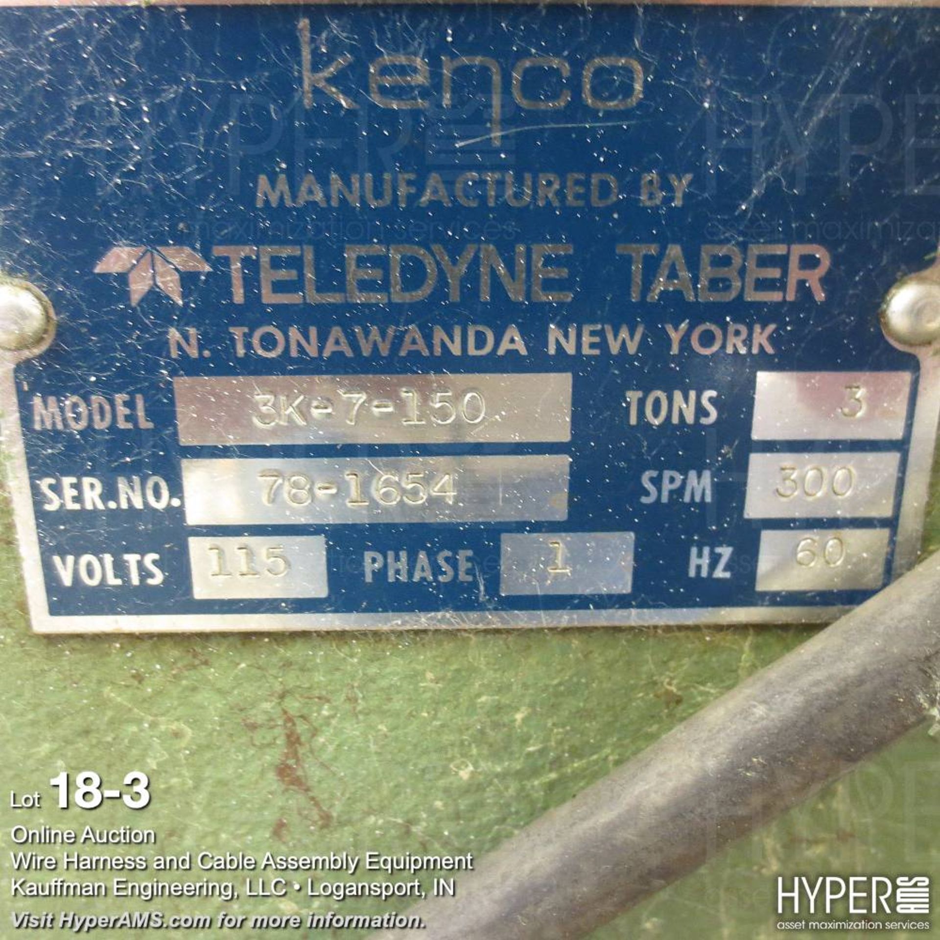 Kenco model 3K-7-150 3 ton wire terminating crimper press - Image 3 of 4