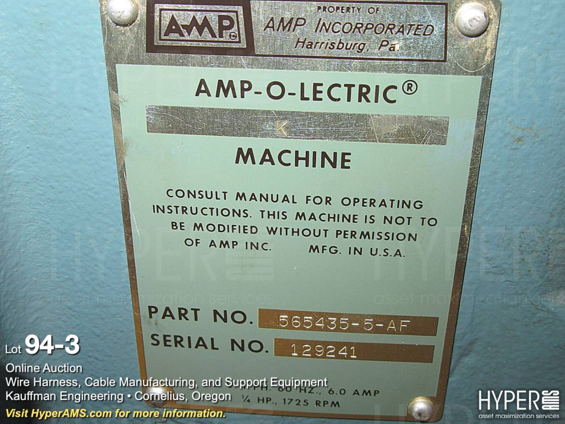 AMP model K benchtop terminating crimping press - Image 3 of 3