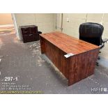 Lot - Desk, Wood File Cabinet and Leather Swivel O