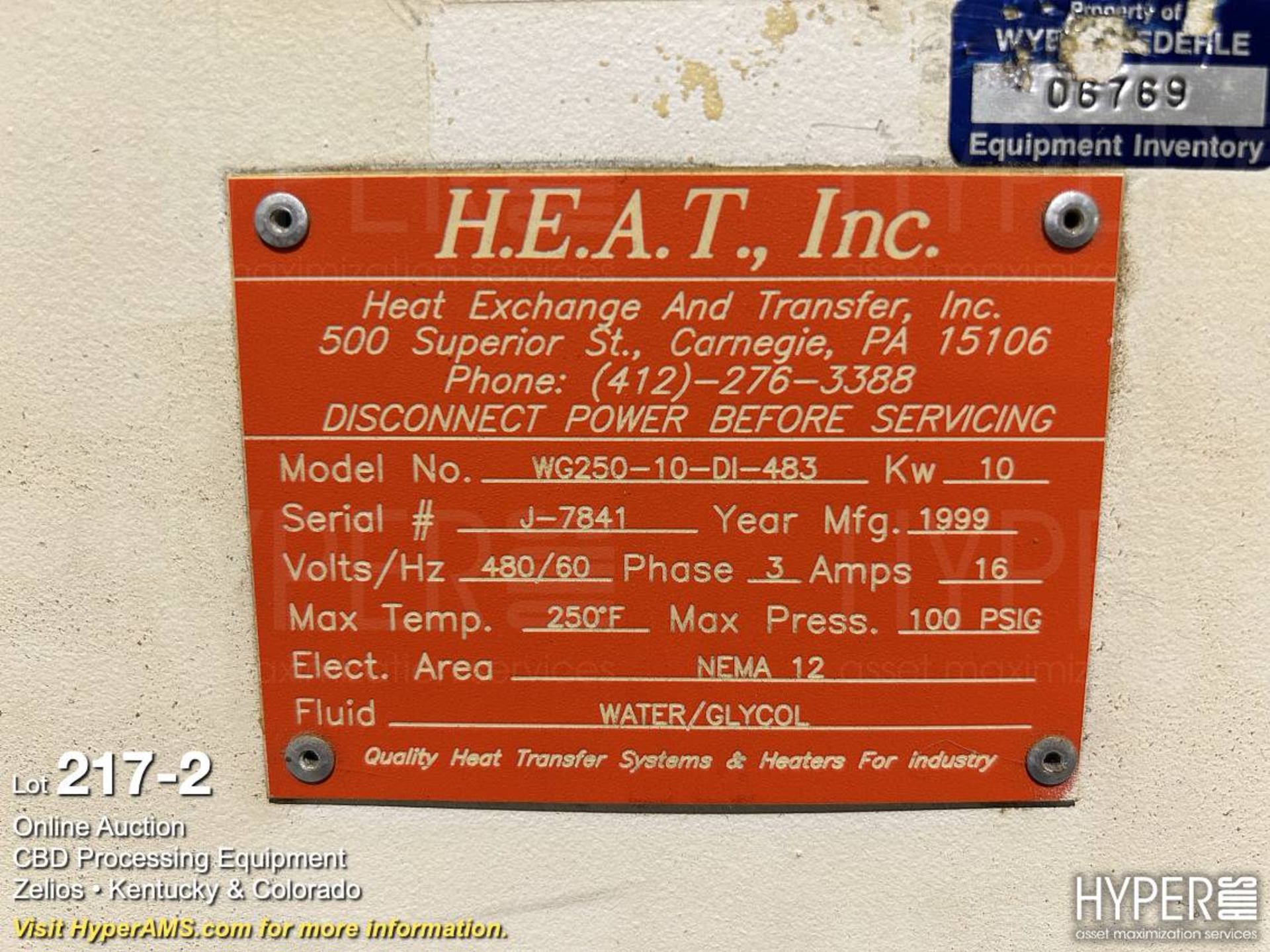 1999 H.E.A.T. Inc Model WG250-10-DI-483 Heat Excha - Image 2 of 5