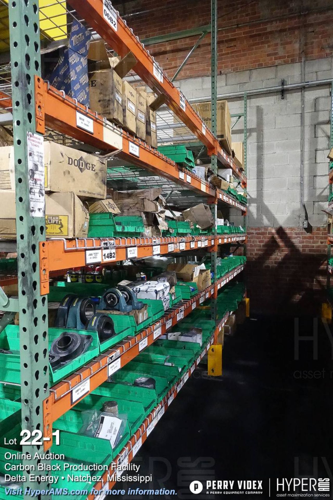 Contents Rack with Dodge bearings, fuses, pillow blocks, fittings, lubricants and more