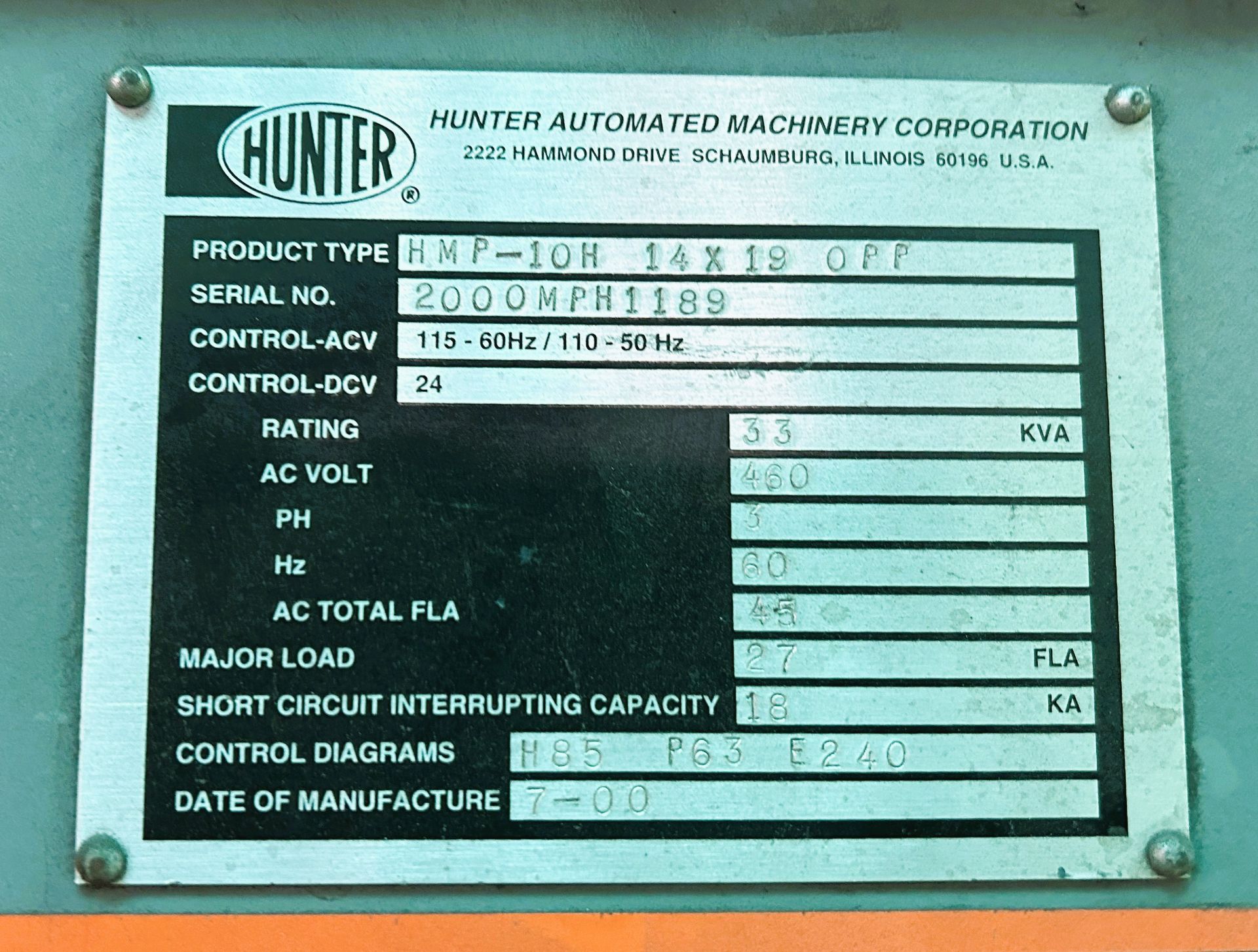 Hunter Mod. HMP-10H 14 x 19 OPP Automatic Molding Machine - S/N 2000MPH1189 (New 2000) - Image 9 of 9