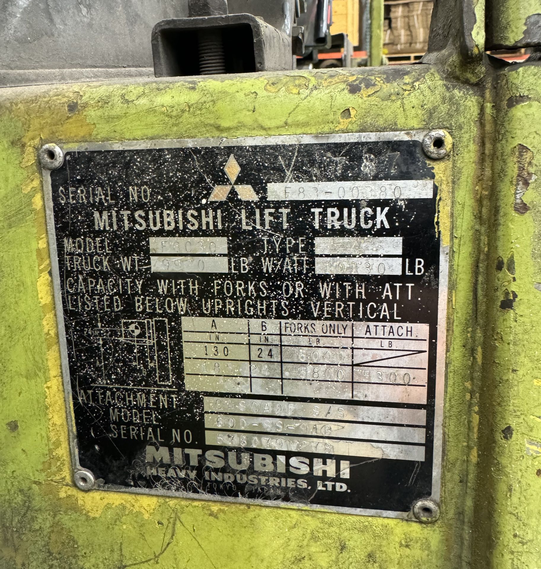 Mistubishi 6000# Propane Forklift Max Lift 188", 42" Fork Length - Image 4 of 4