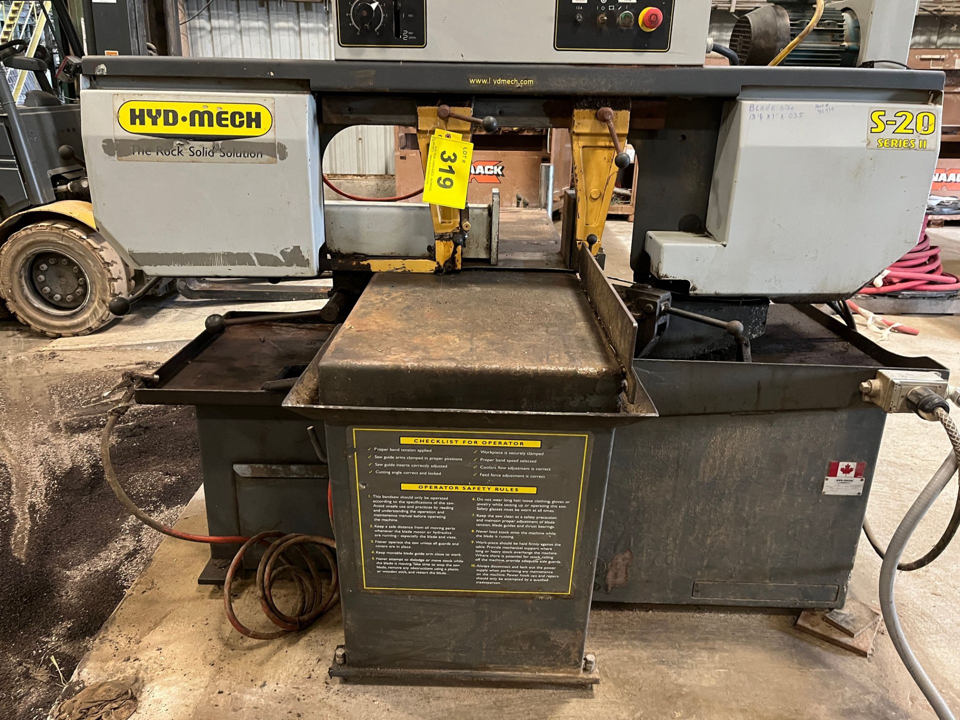 HYD-MECH S-20 SERIES II HORIZONTAL BANDSAW W/ CLAMPING, S/N 60209082, 240V (MAINTENANCE SHOP) - Image 3 of 6