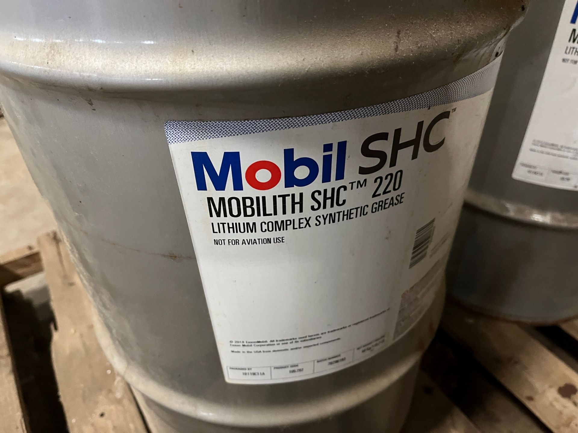 LOT OF (2) SMALLER BARRELS OF MOBIL SHC MOBILITH SHC 220 LITHIUM COMPLEX SYNTHETIC GREASE (PM MAIN - Image 2 of 2