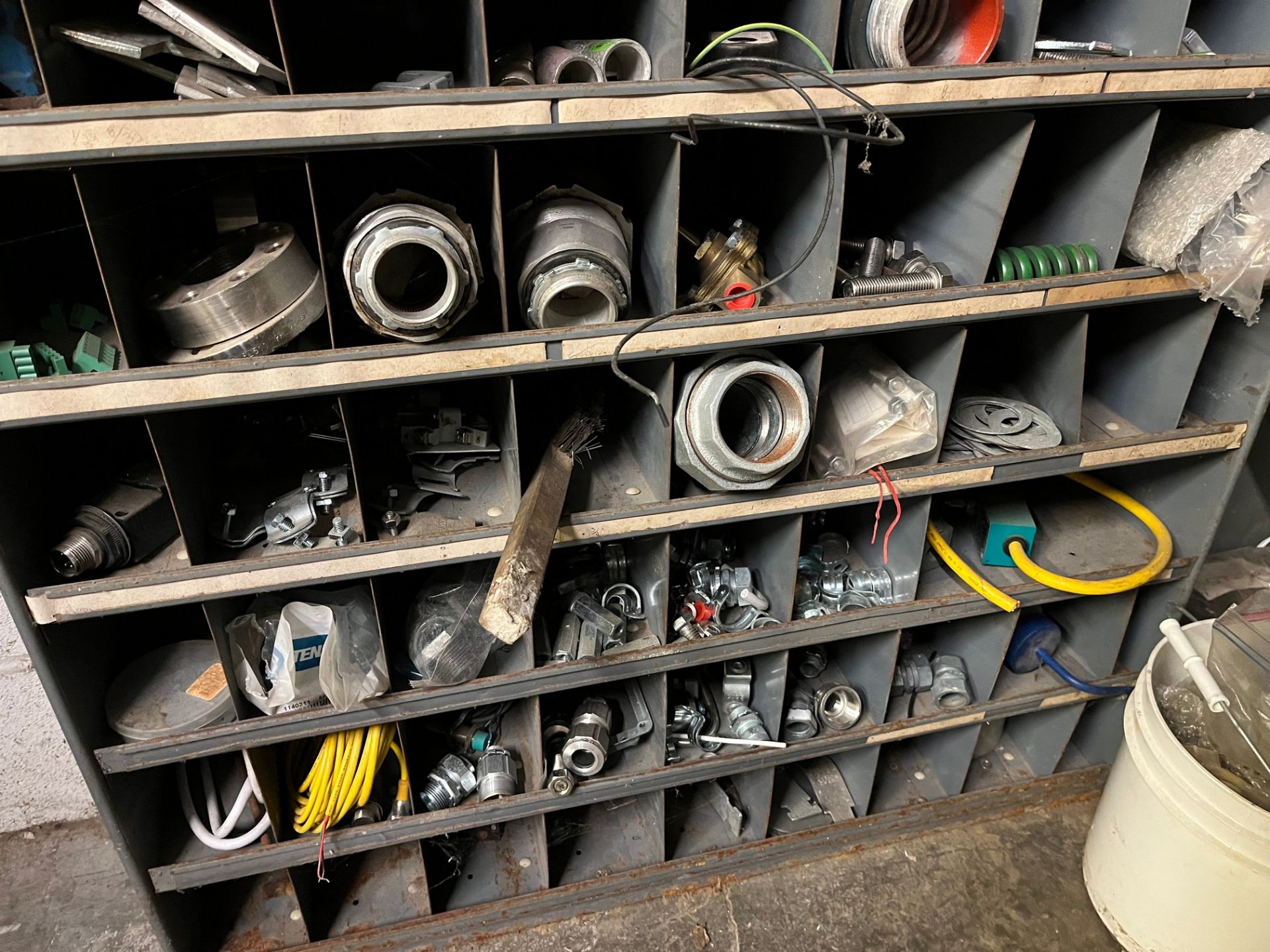 LOT OF (2) APPROX. 60-SLOT PIGEON HOLE CABINETS W/ ELECTRICAL PARTS (MAINTENANCE AREA PMB) - Image 6 of 6