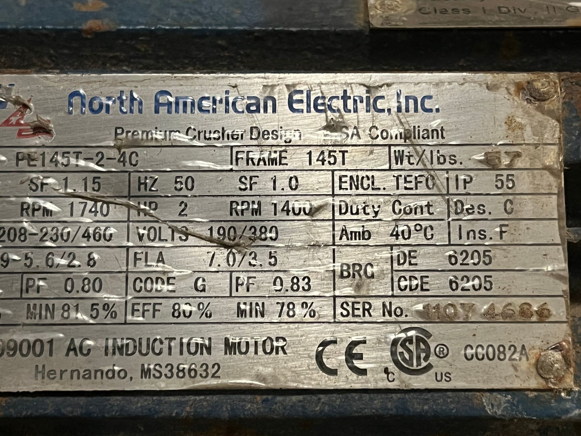 LOT OF (3) NORTH AMERICAN ELECTRIC MOTORS, (2) 2HP, (1) 1HP, 1,740 / 3,500 RPM, 208-230/460V, - Image 4 of 4