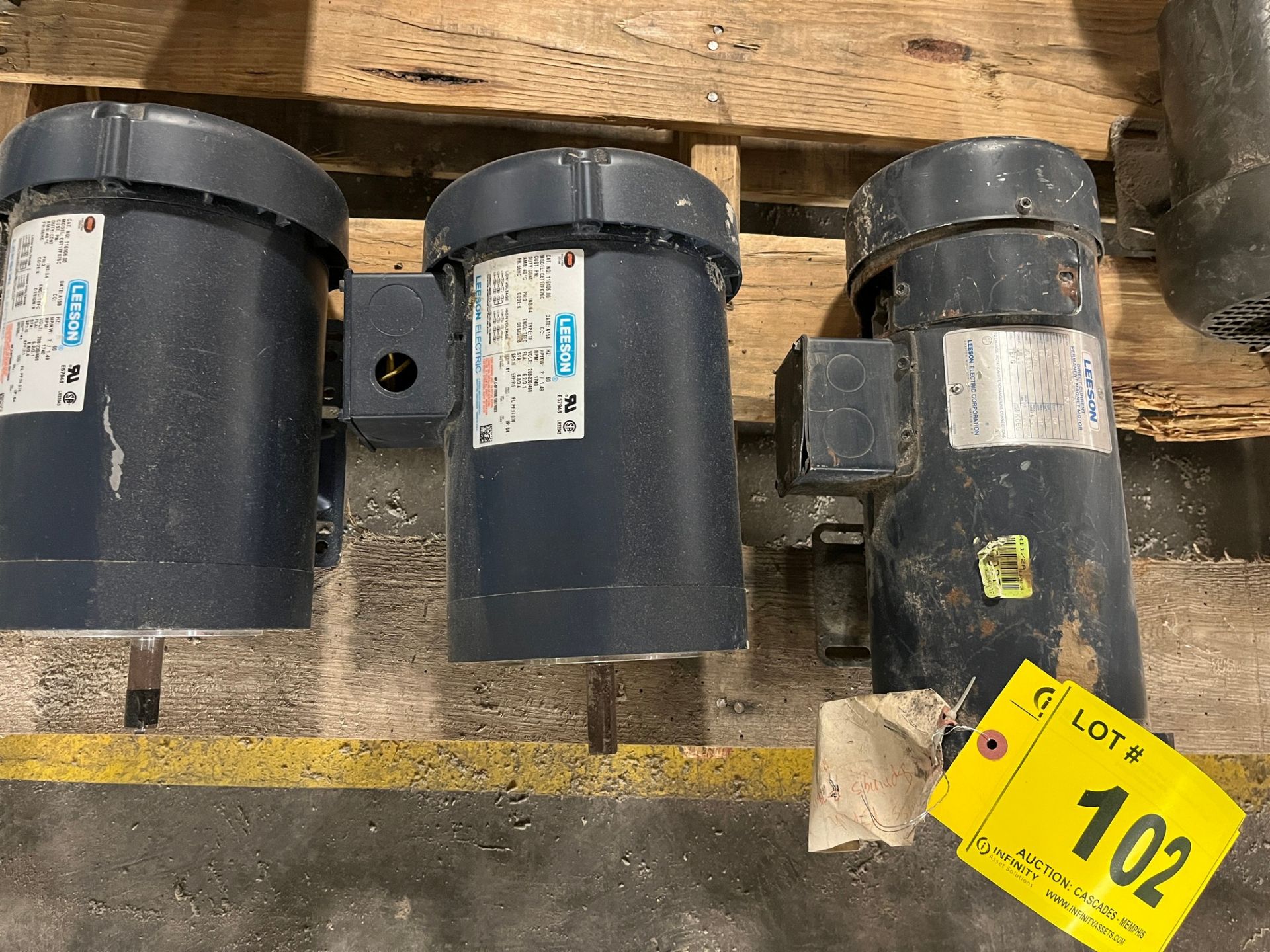 LOT OF (3) LEESON MOTORS, (2) 2HP AND (1) 1HP, 1,740 / 1,750 RPM, 208-230/460V, 90V, 56HC, XLS56C