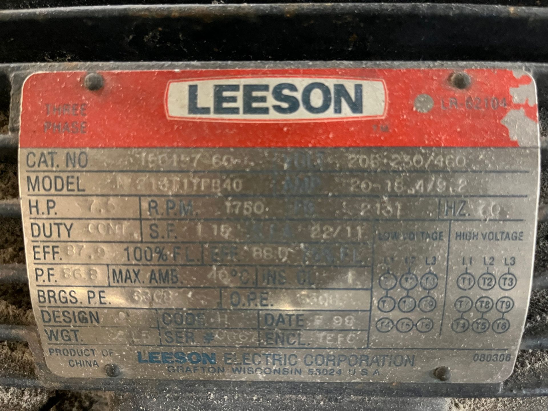 LOT OF (4) 7.5HP MOTORS (NORTH AMERICAN ELECTRIC, LEESON, LINCOLN, BALDOR), 208-230/460V, 1,465 / - Image 2 of 5