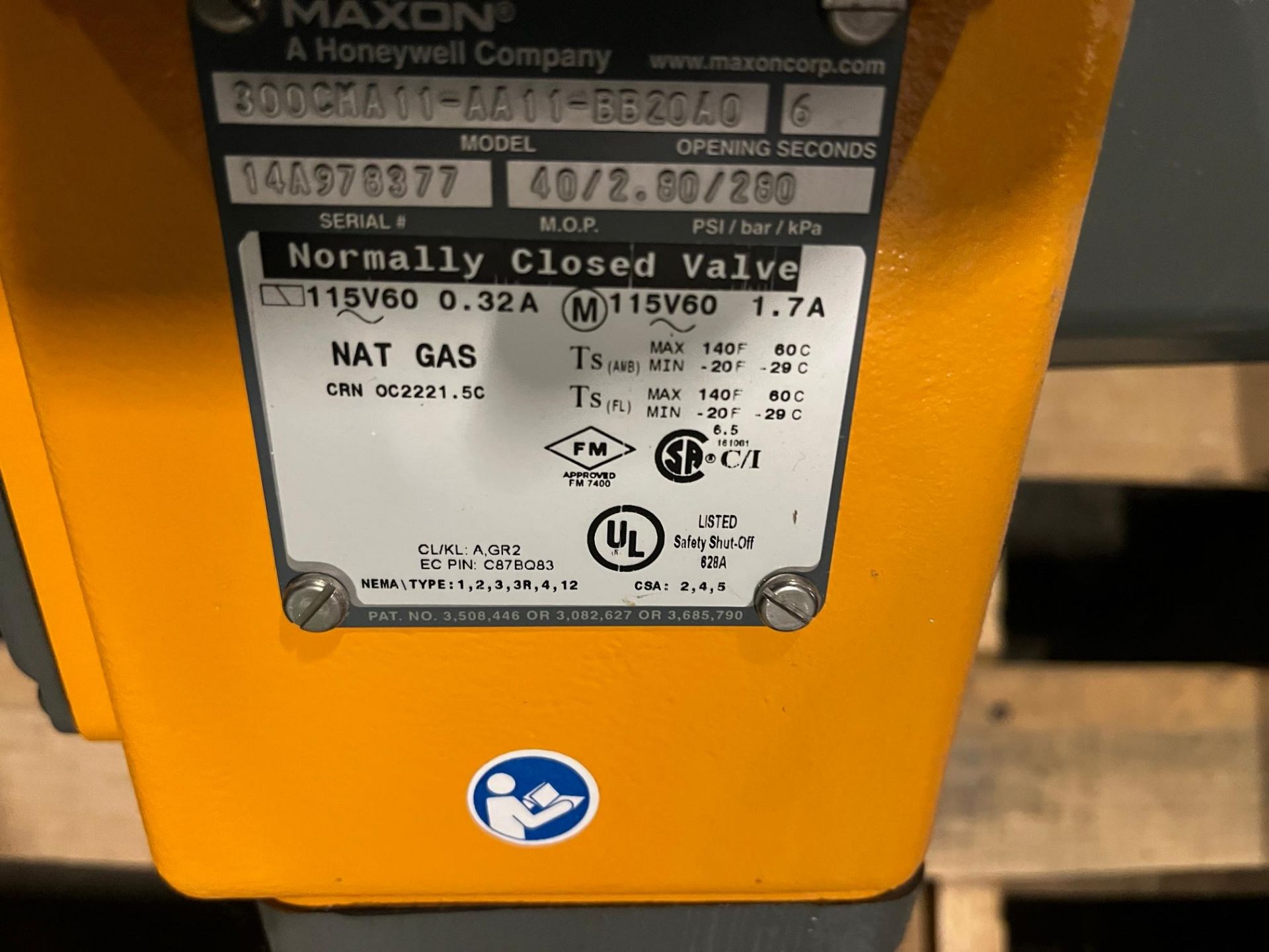 MAXION NATURAL GAS VALVE MODEL 300 CMA11-AA11-BB20A0 (PM ROOM EAST SIDE) - Image 3 of 3