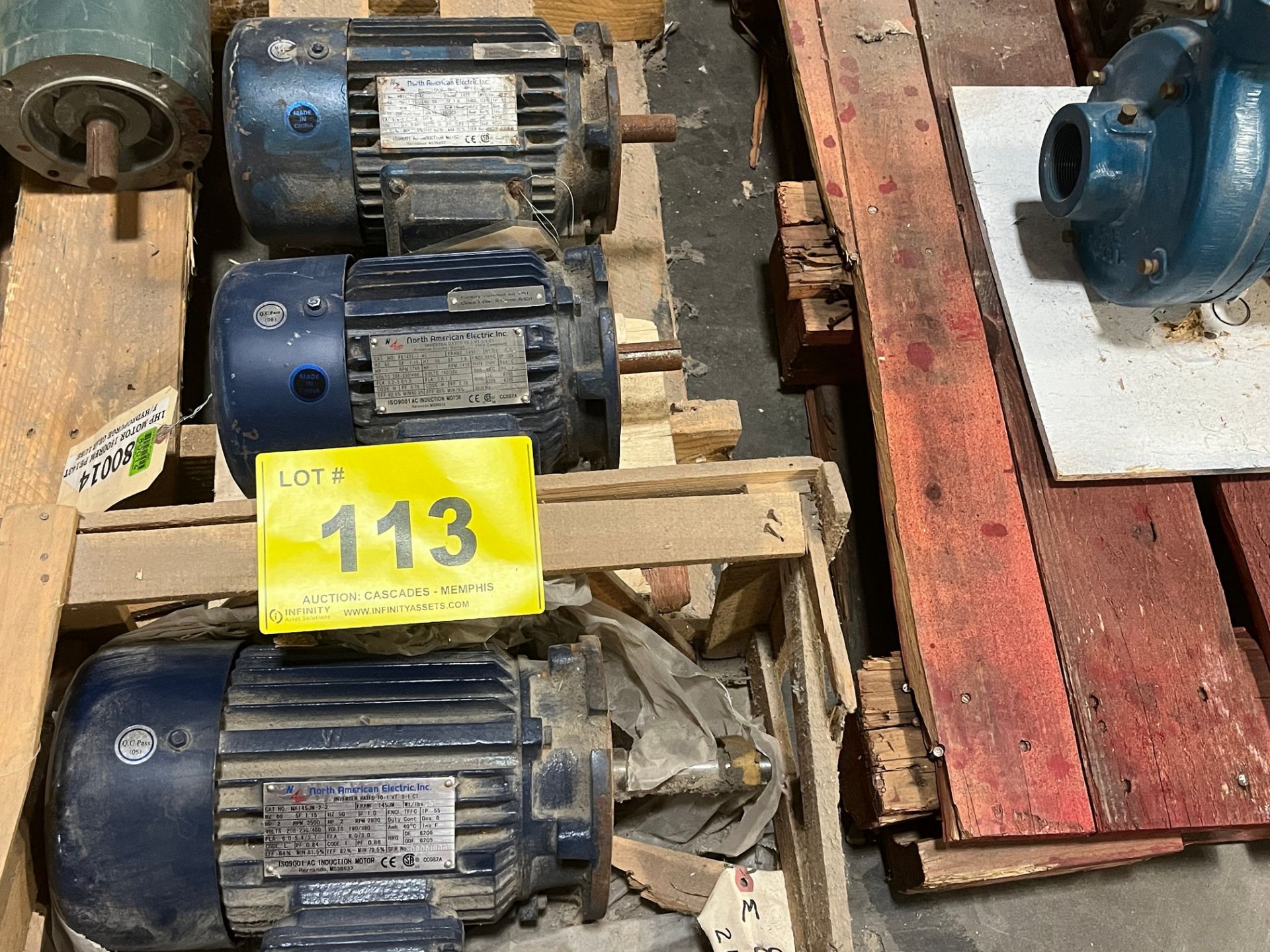 LOT OF (3) NORTH AMERICAN ELECTRIC MOTORS, (2) 2HP, (1) 1HP, 1,740 / 3,500 RPM, 208-230/460V,