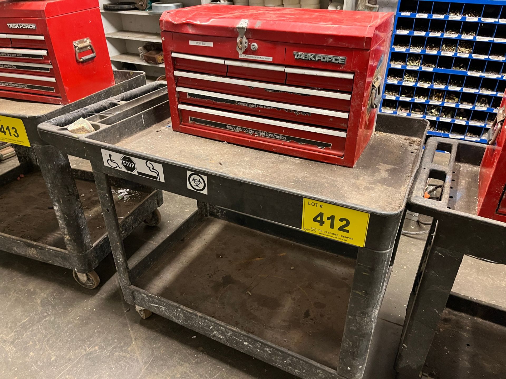 SHOP CART W/ TASK FORCE 6-DRAWER TOOLBOX W/ TOOLS (MAINTENANCE PMB)