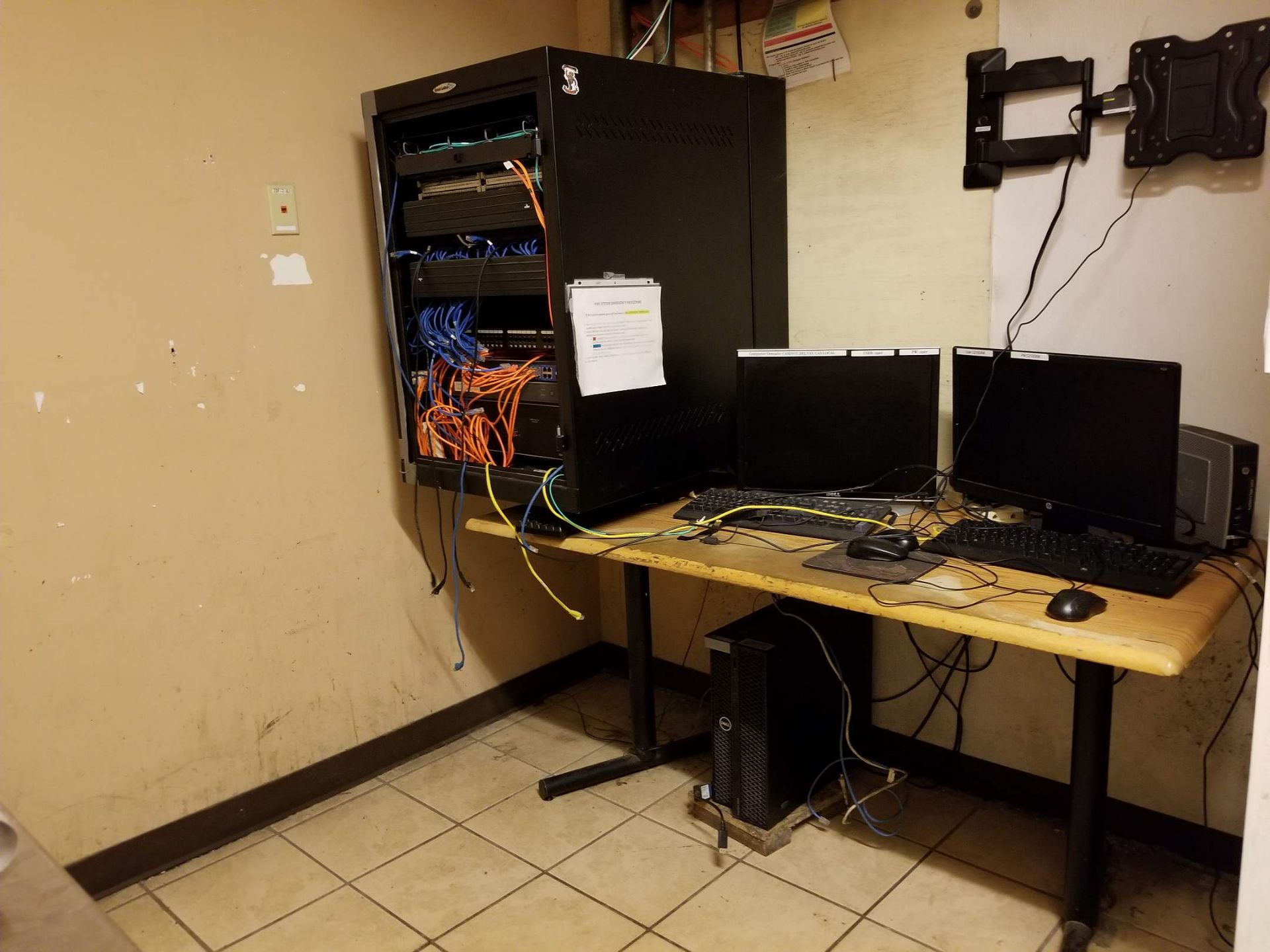 SERVER RACK W/ SWITCHES, ELECTRICAL COMMUNICATION SYSTEMS, MONITORS, COMPUTER, DESK, ETC. ( - Image 2 of 2