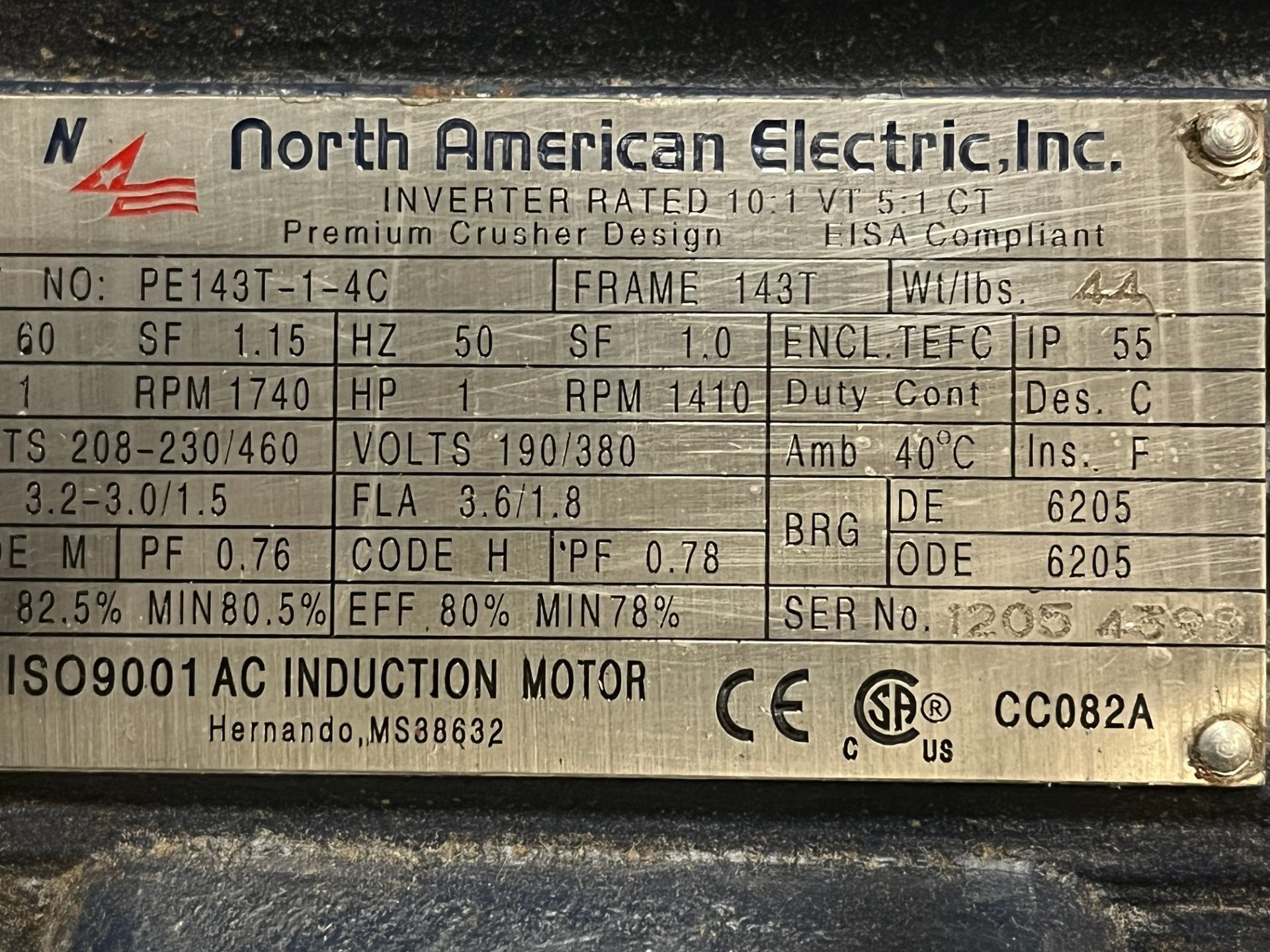 LOT OF (3) NORTH AMERICAN ELECTRIC MOTORS, (2) 2HP, (1) 1HP, 1,740 / 3,500 RPM, 208-230/460V, - Image 3 of 4