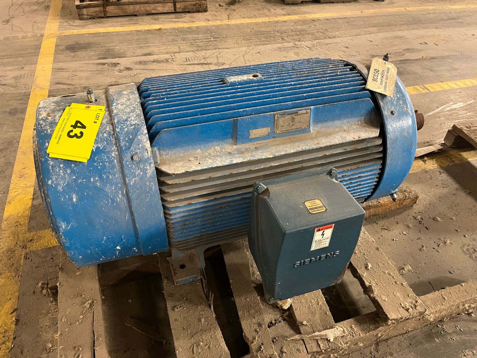 SIEMENS 200HP MOTOR, 1,200 RPM, 460V, 449T FRAME (PAPER MACHINE BUILDING WAREHOUSE, ROW C16)