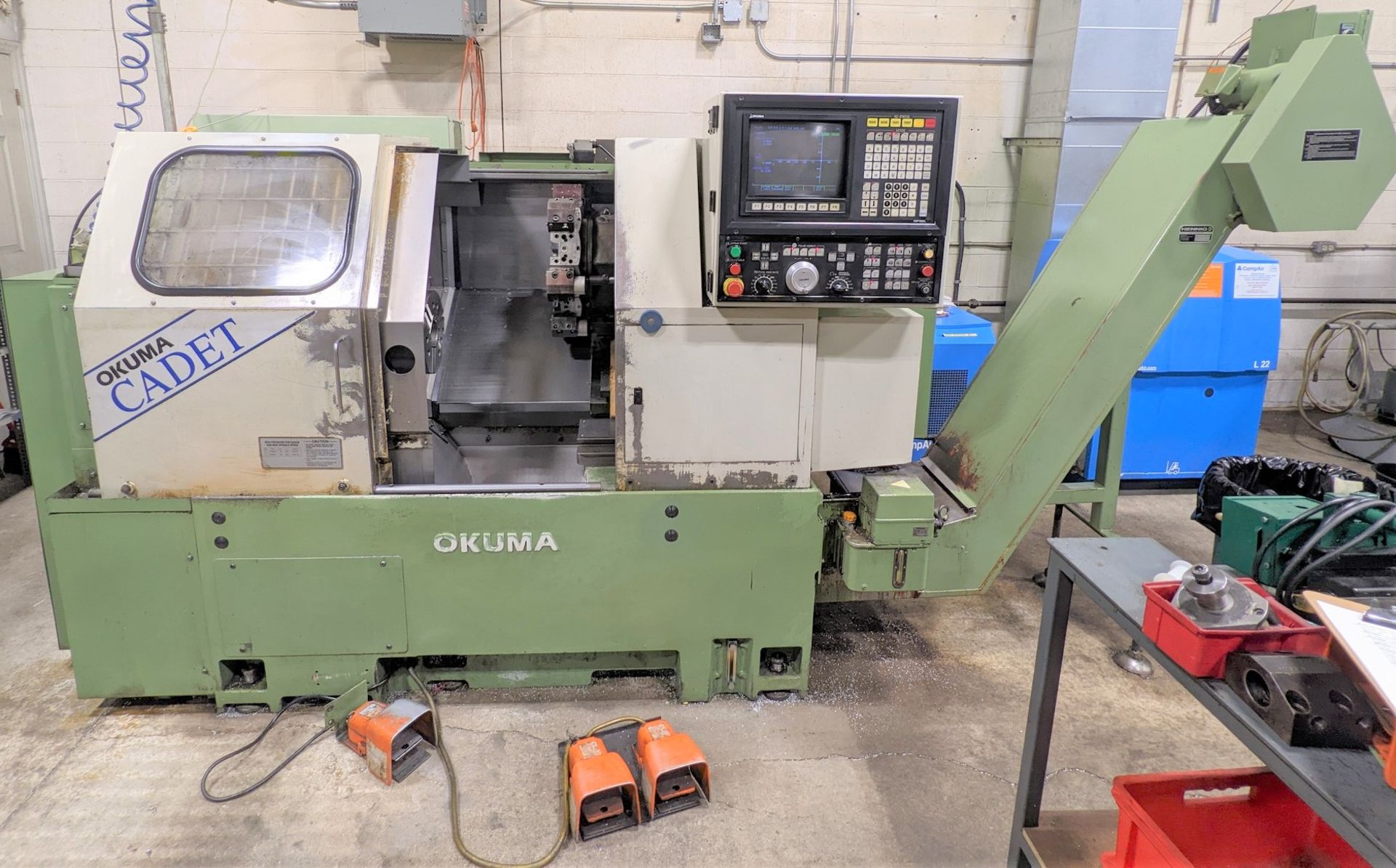 OKUMA CADET LNC8 CNC TURNING CENTER, CNC CONTROL, 10” 3-JAW CHUCK, TAILSTOCK, 12-STATION TURRET, 9.