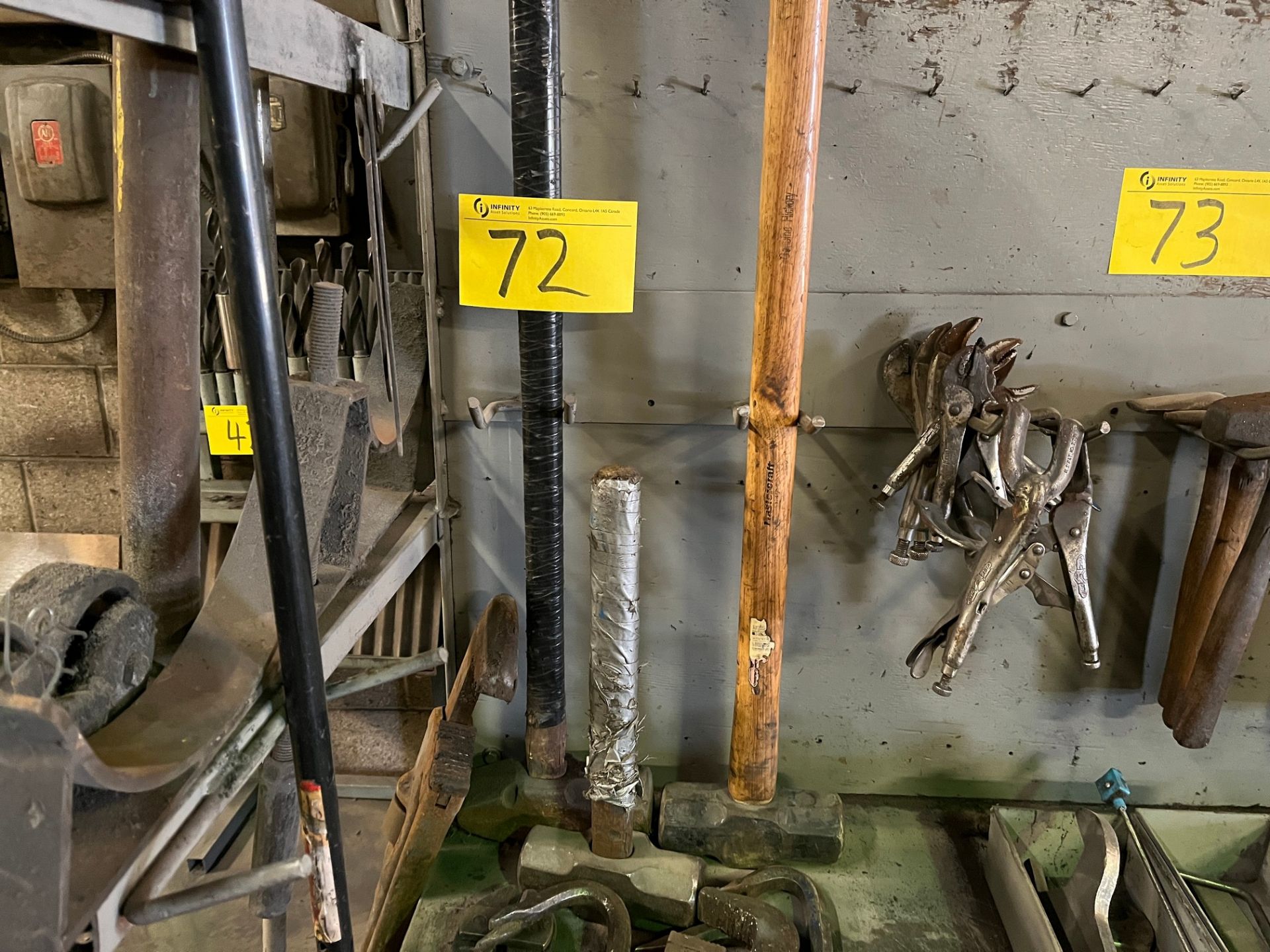LOT OF LARGE HAND TOOLS, SLED HAMMER, BOLT CUTTERS, PIPE WRENCHES, ETC. - Image 2 of 4
