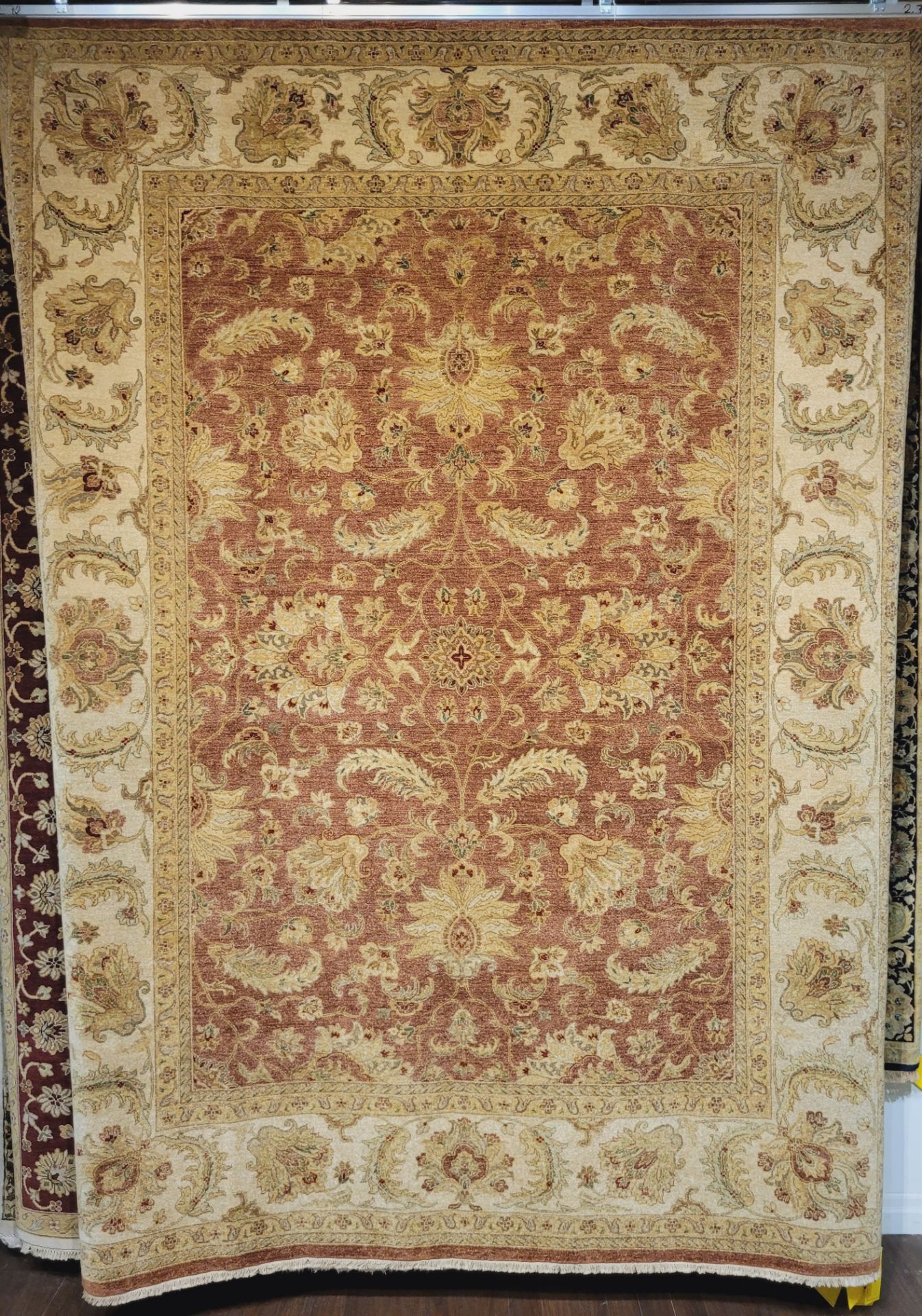 8'10" X 11'10" RUBY RED/WHE - 100% FINE WOOL PILE HAND KNOTTED IN INDIA - MSRP $11,337.00 (LOCATED