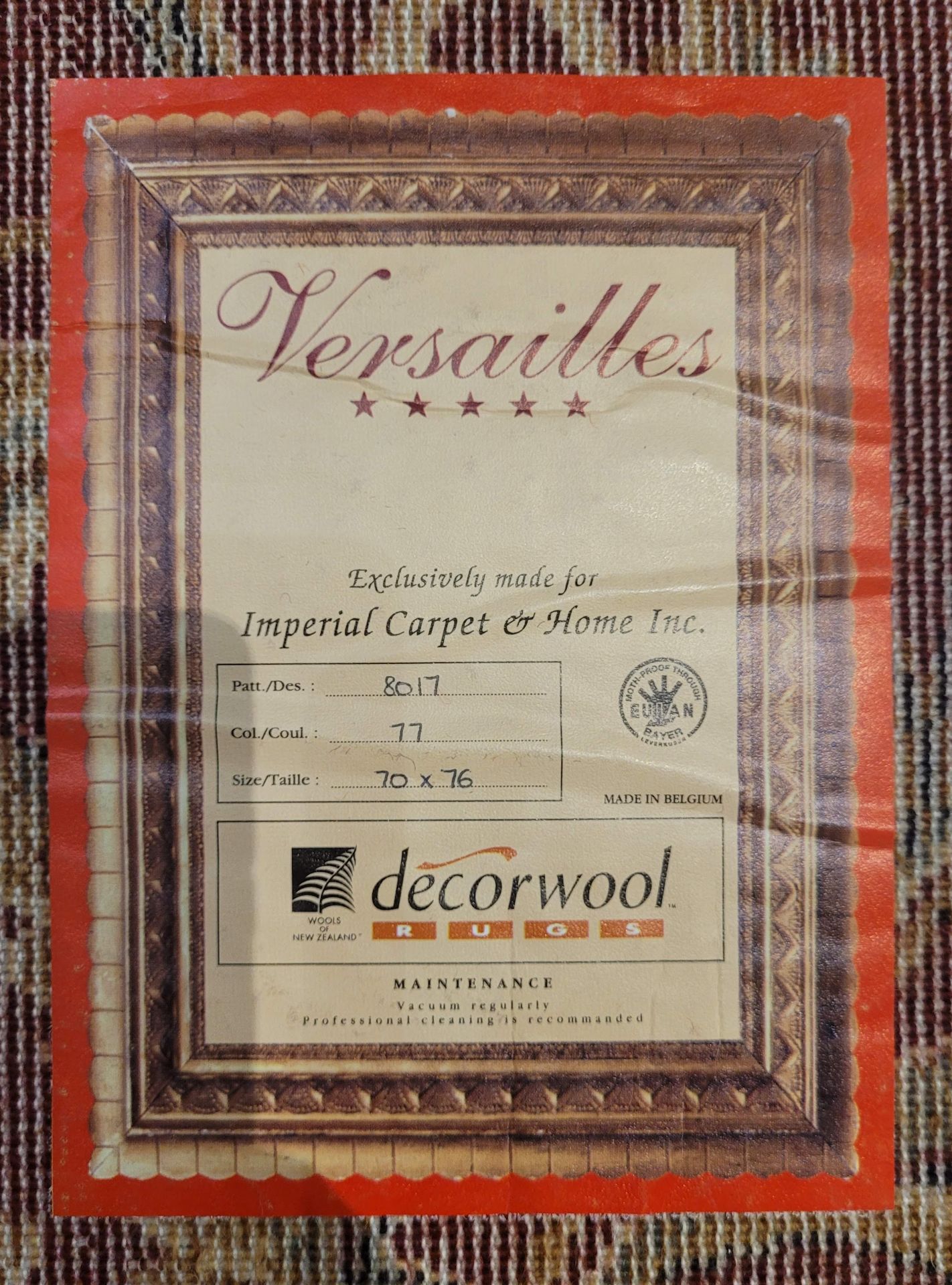 APPROX 70CM X 76CM VERSAILLES WOOL RUG - MSRP $118.00 EA. - INVENTORY CODE: 8017 - Image 3 of 3